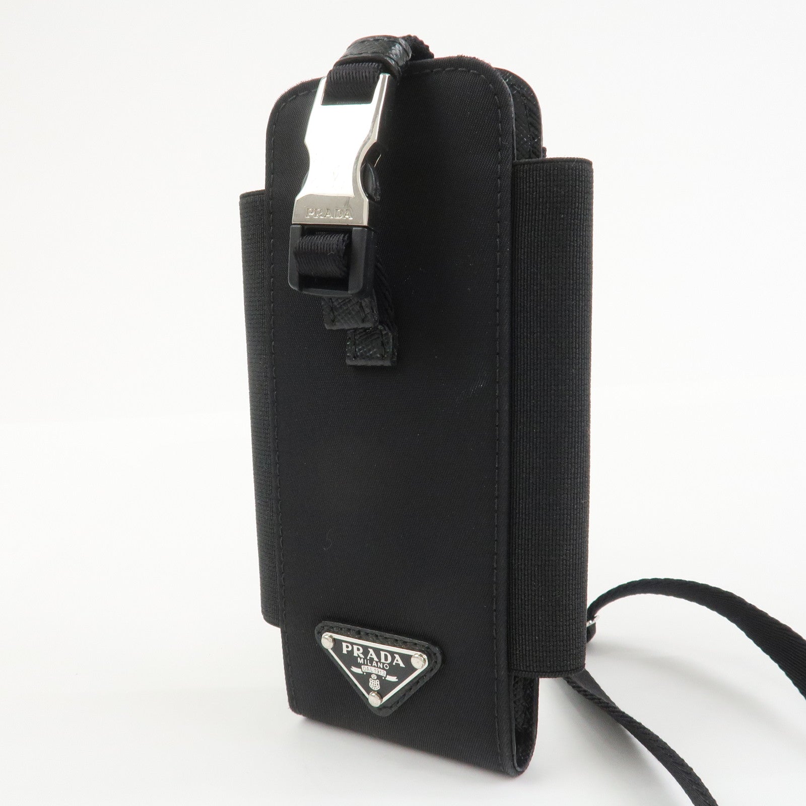 PRADA Triangle Logo Nylon Leather Phone Case Black 1ZT023