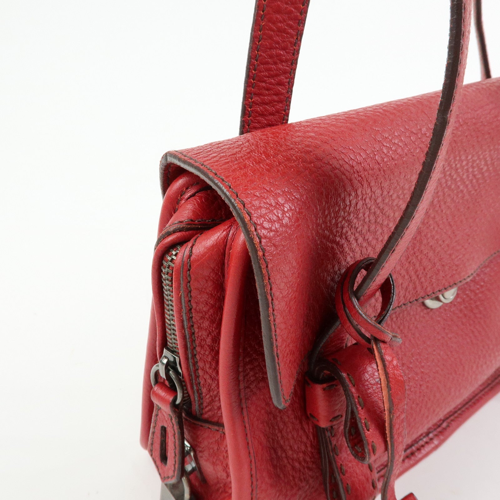 PRADA Triangle Logo Leather Shoulder Bag Satchel Bag Hand Bag Red