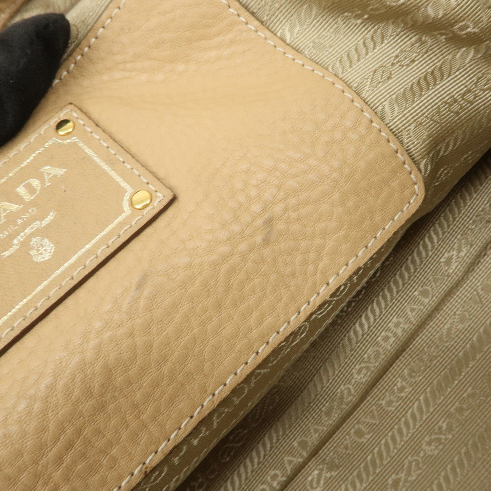 PRADA Leather Boston Bag Hand Bag Beige Gold BL8062