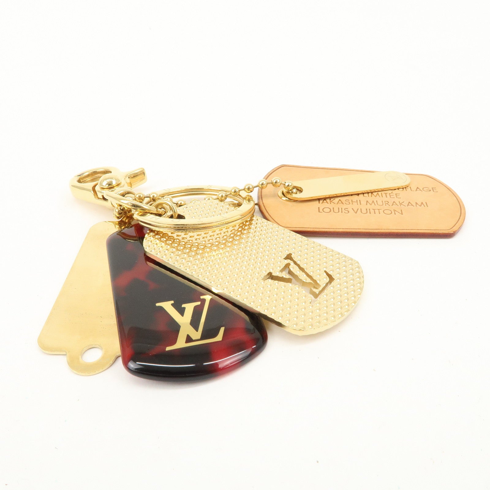 Louis Vuitton Bijoux Sac Monogram Flage Metal Resin Bag Charm Gold Rouge M65635 Used