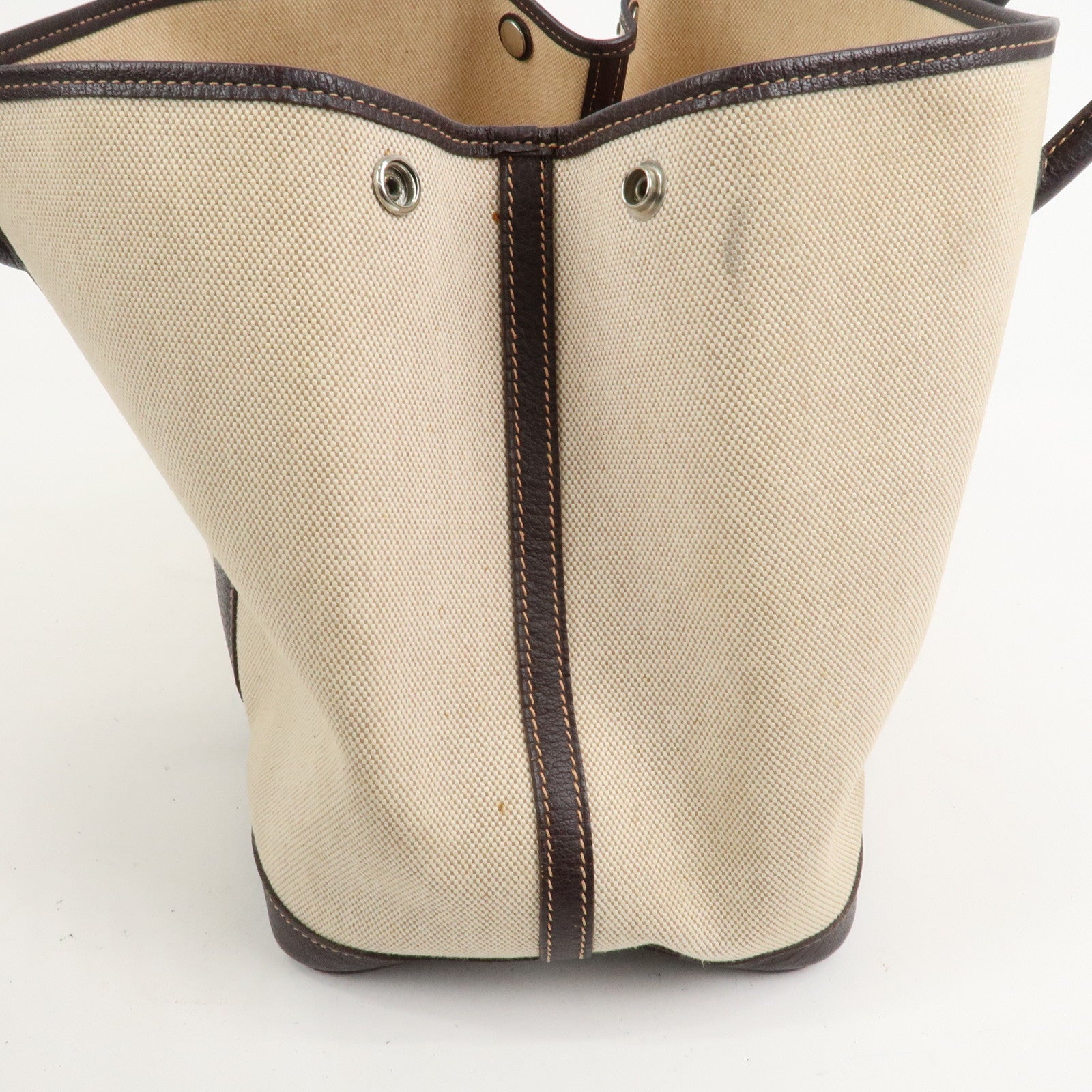 HERMES Leather Toile H Garden Party PM Tote Bag Hand Bag Natural