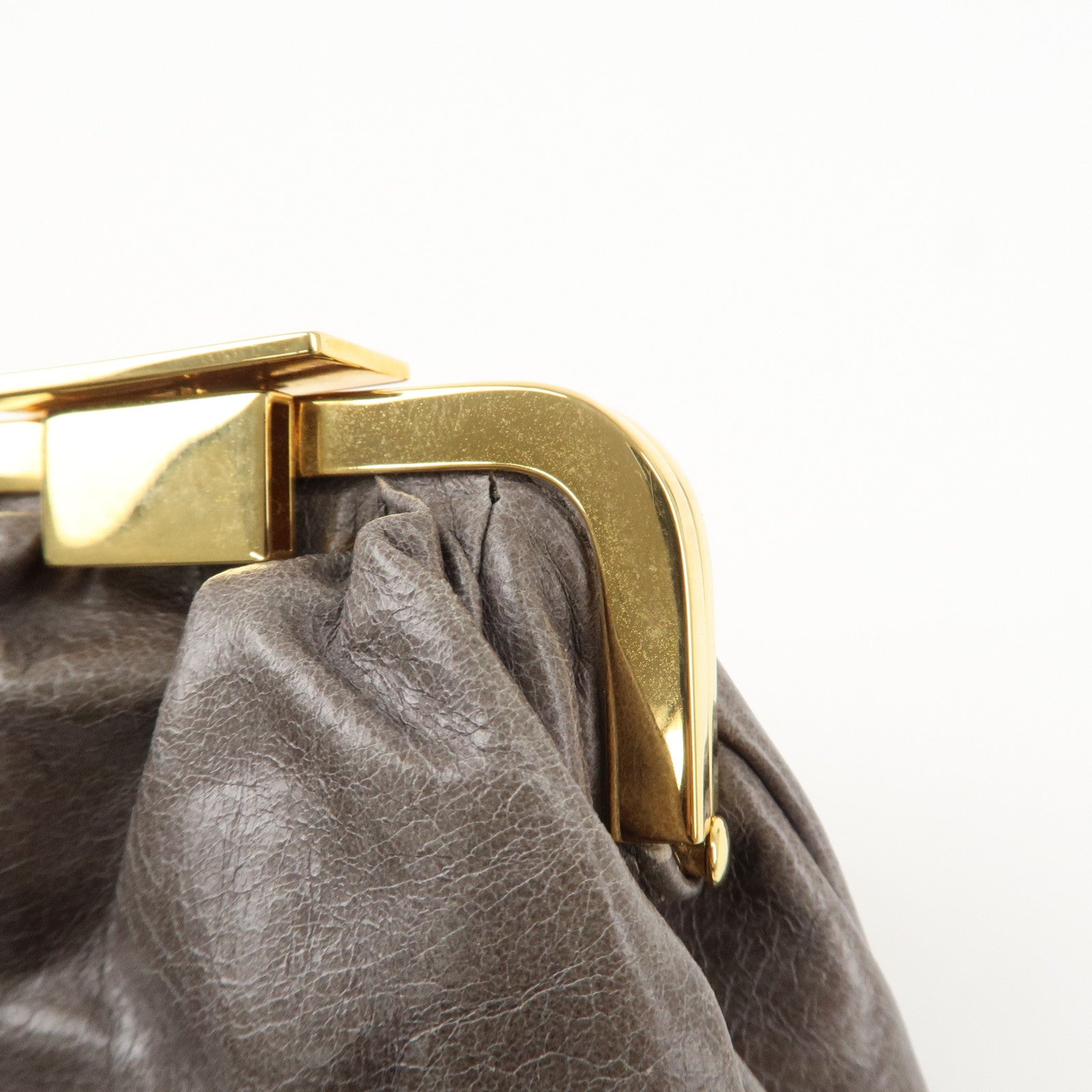 MIU MIU Logo Leather Kiss Lock Coin Case Gray Gold HDW Used