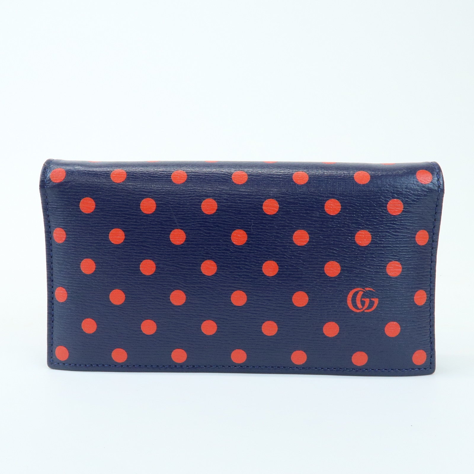 GUCCI Horsebit 1955 Calf Leather Chain Long Wallet Navy Red 621892