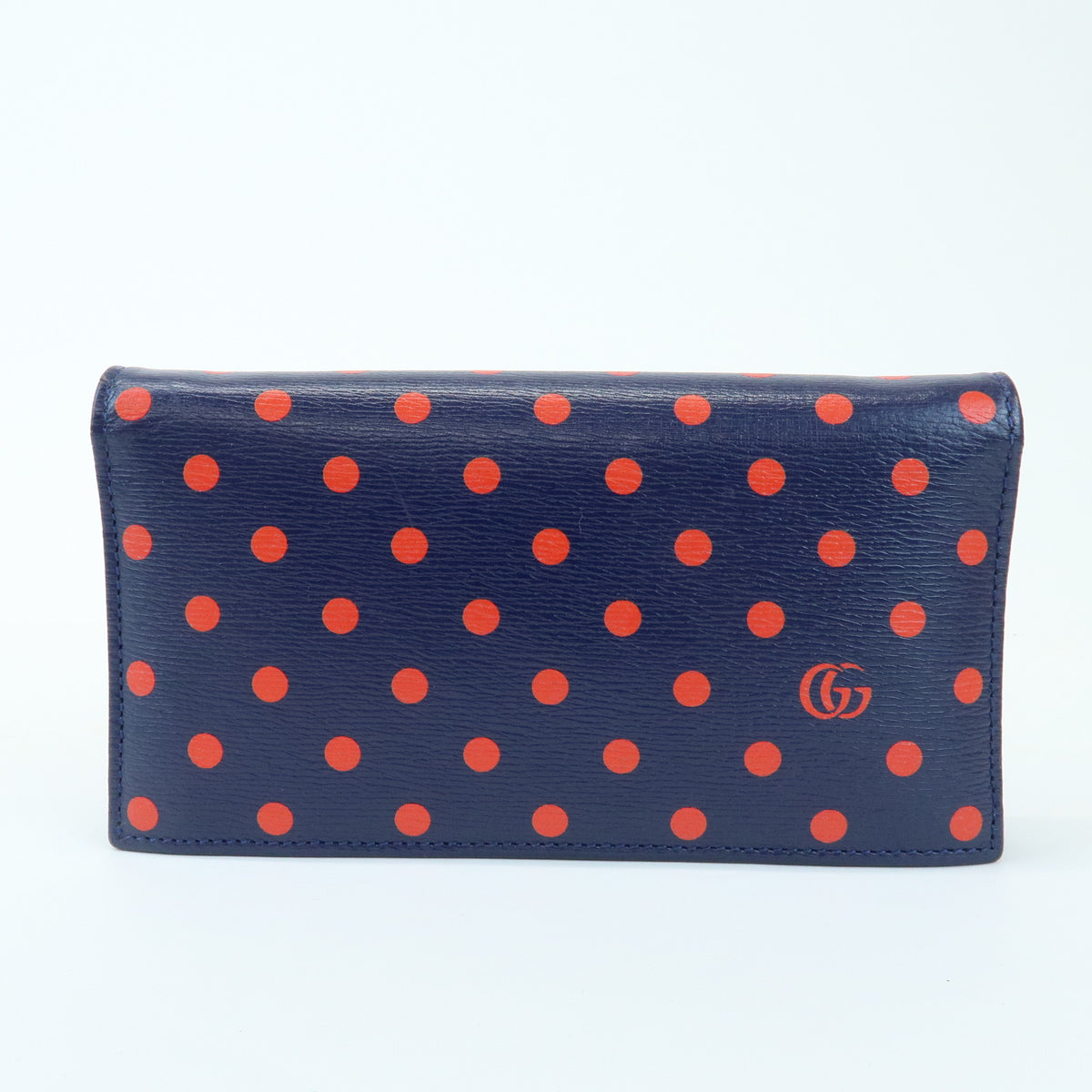 GUCCI Horsebit 1955 Calf Leather Chain Long Wallet Navy Red 621892