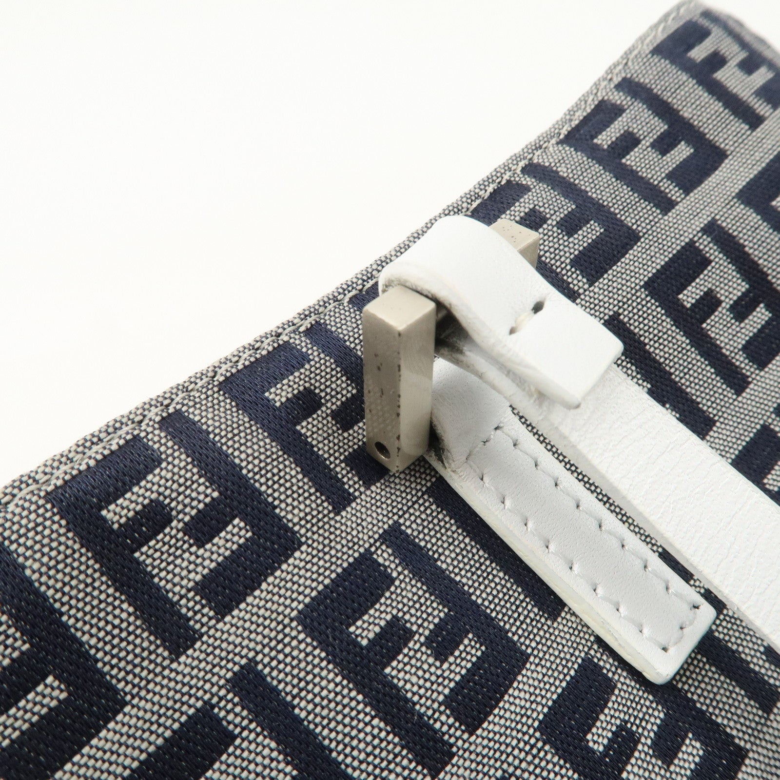 FENDI Zucchino Canvas Leather Tote Bag Hand Bag White Navy 8BH019 Used