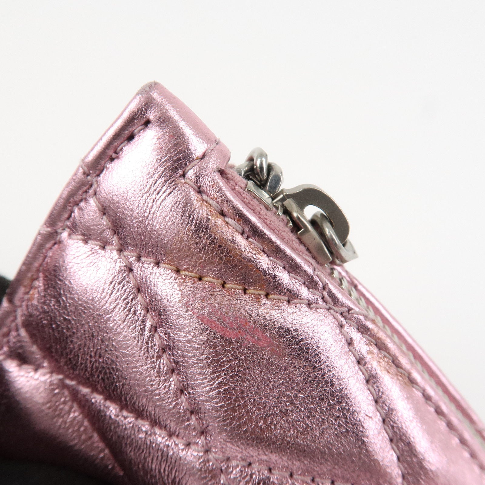 SAINT LAURENT PARIS Leather Coin Case Key Case Metallic Pink Used