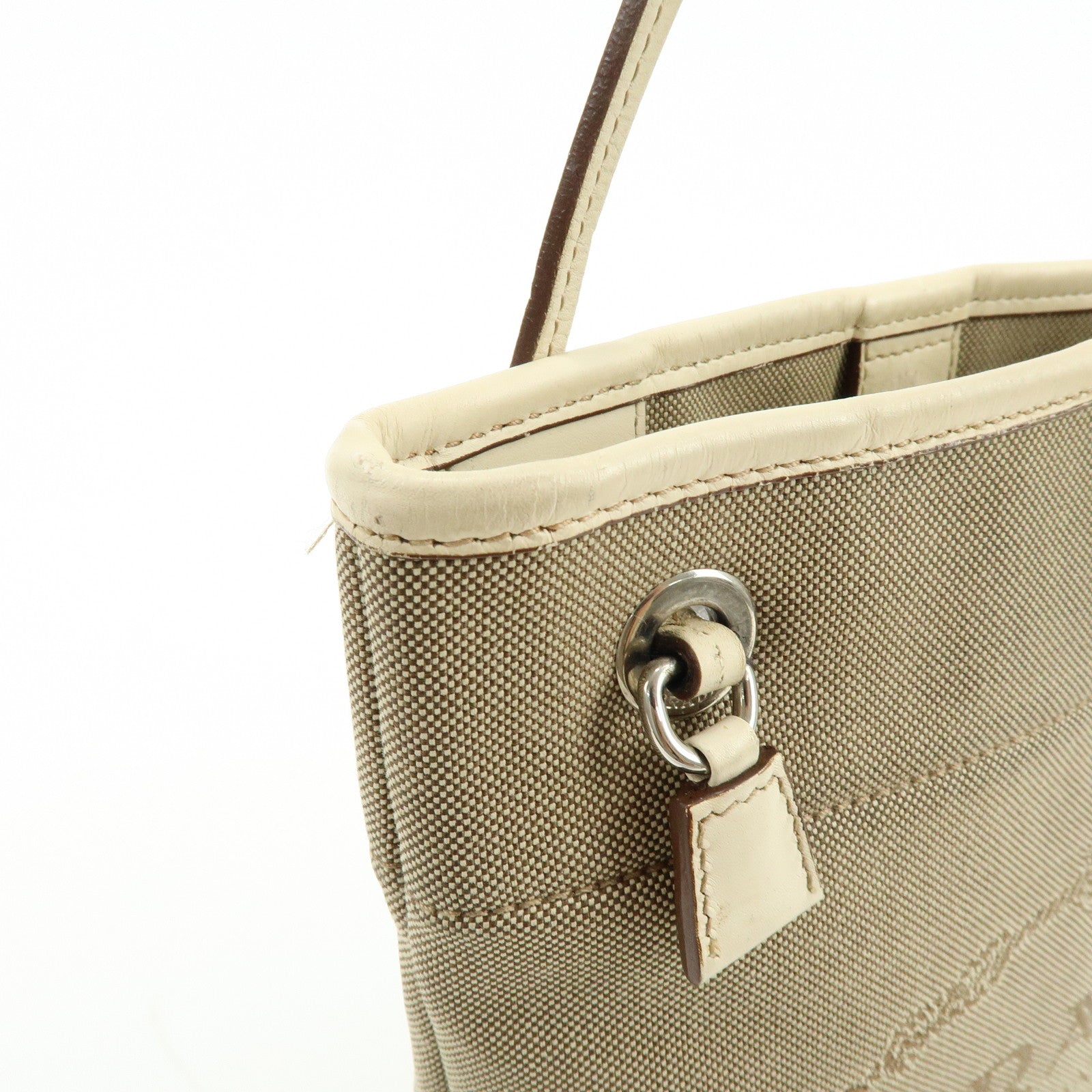 PRADA Logo Jacquard Leather Shoulder Bag Crossbody Bag Beige