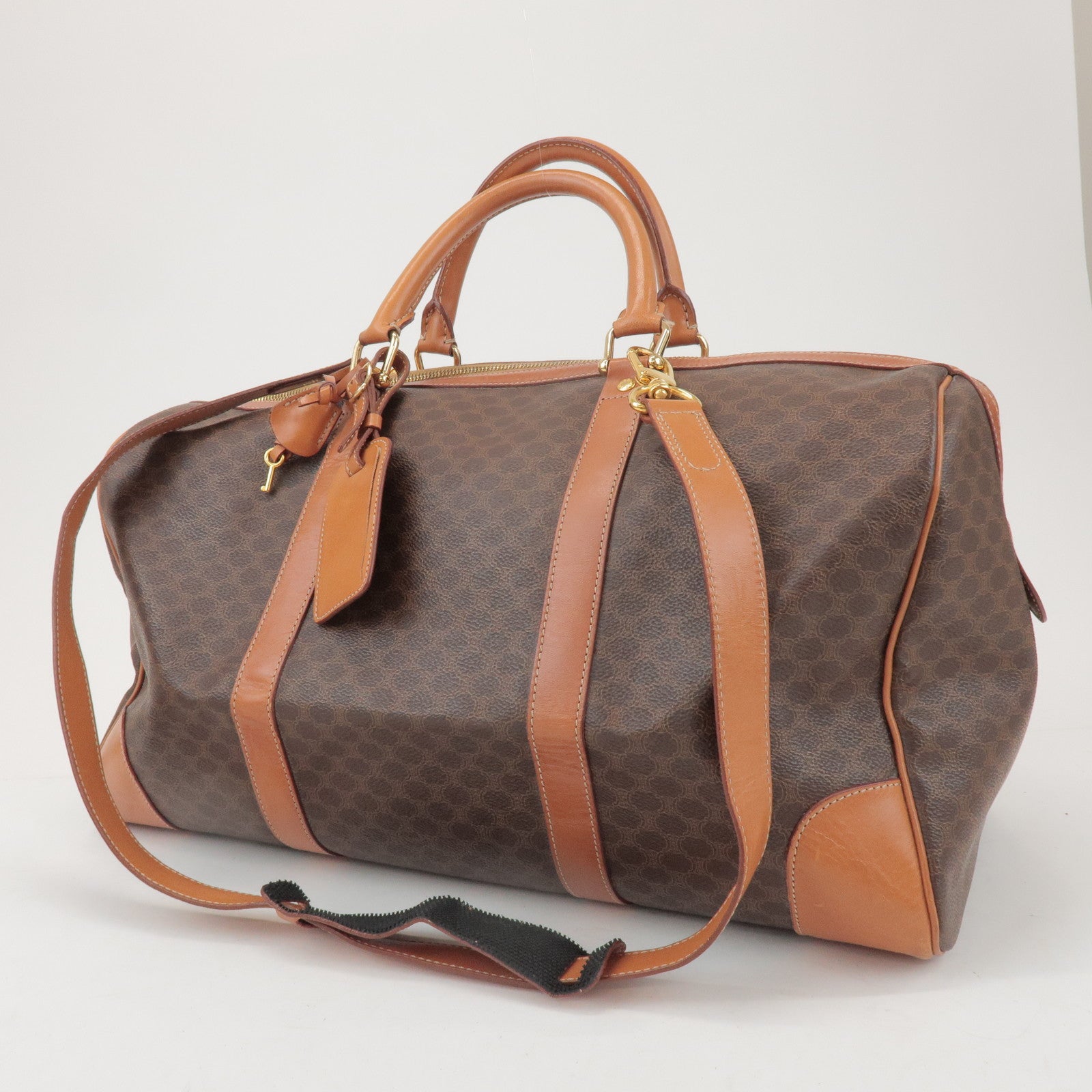 CELINE Macadam PVC Leather 2Way Boston Bag Hand Shoulder Bag Brown