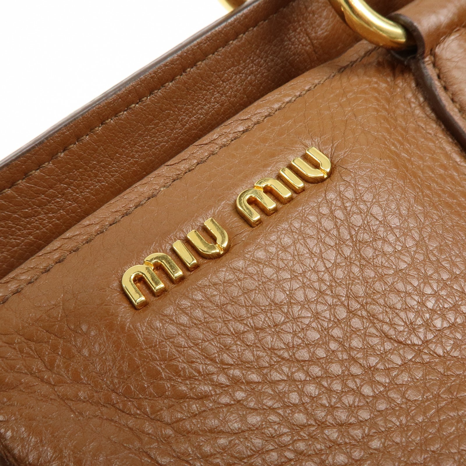 MIU MIU Madras Leather Tote Bag Shoulder Bag Brown