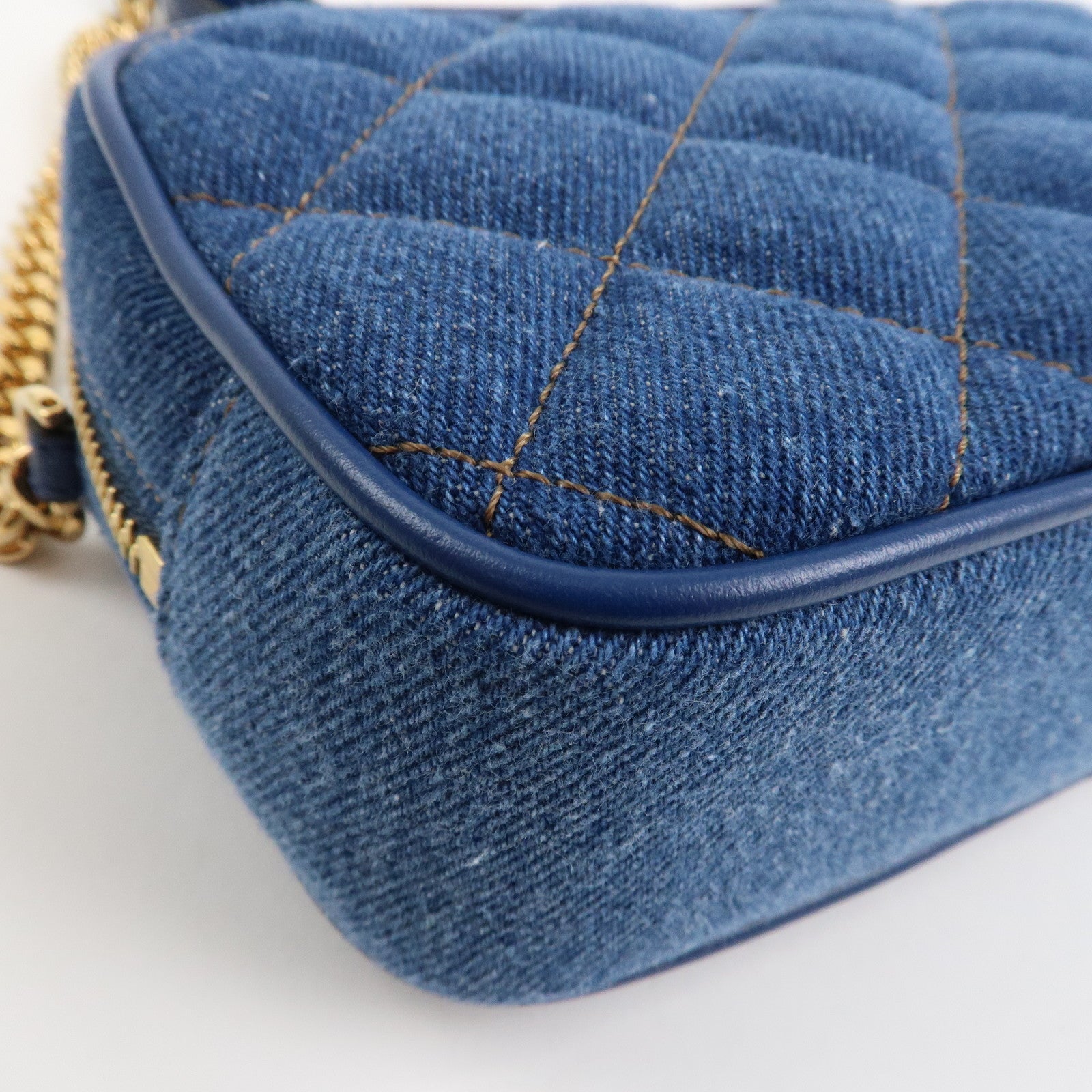 GIANNI VERSACE Denim Leather Chain Shoulder Bag Blue