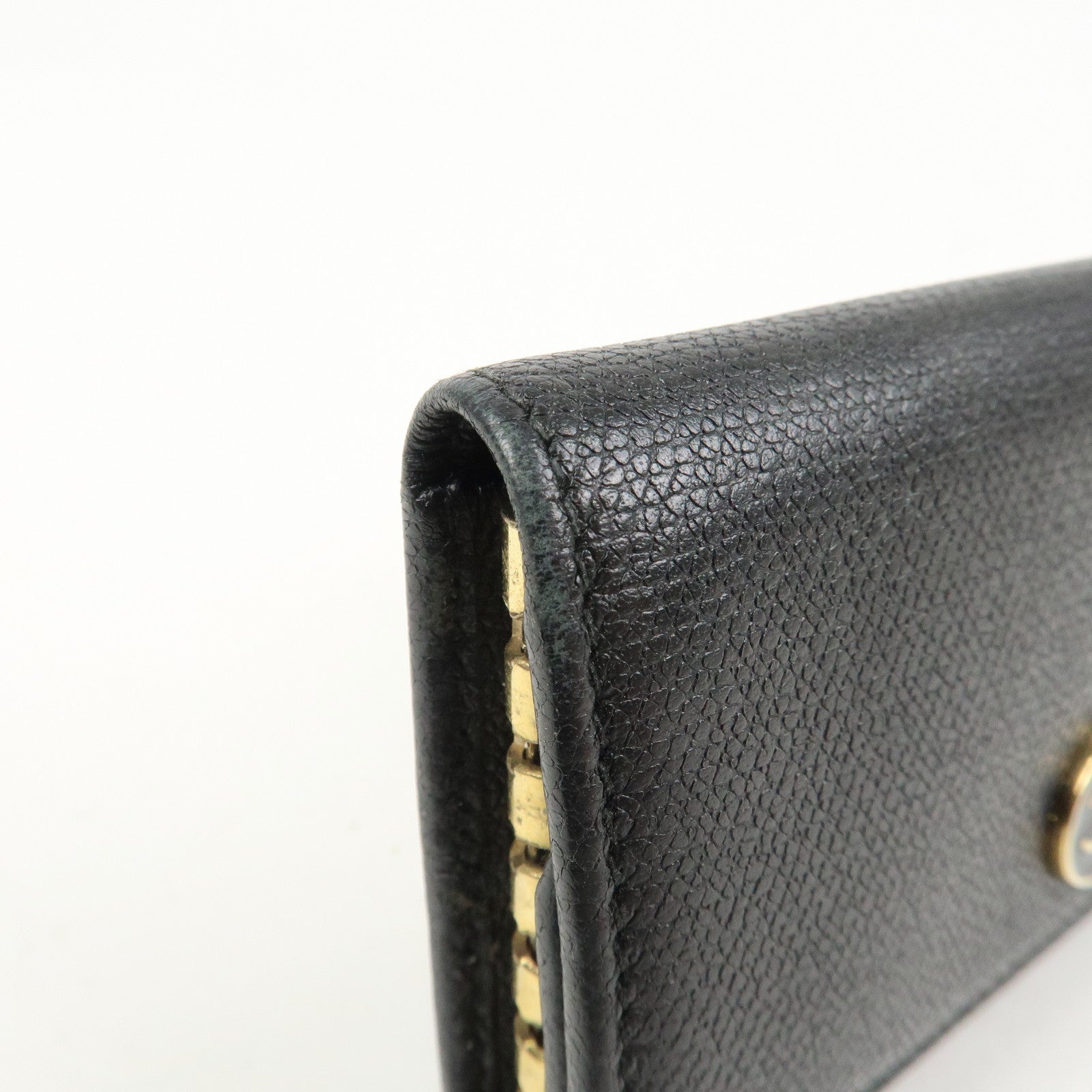 CHANEL Set Of 2 Leather Bi-Fold Long Wallet Key Case Black Gold