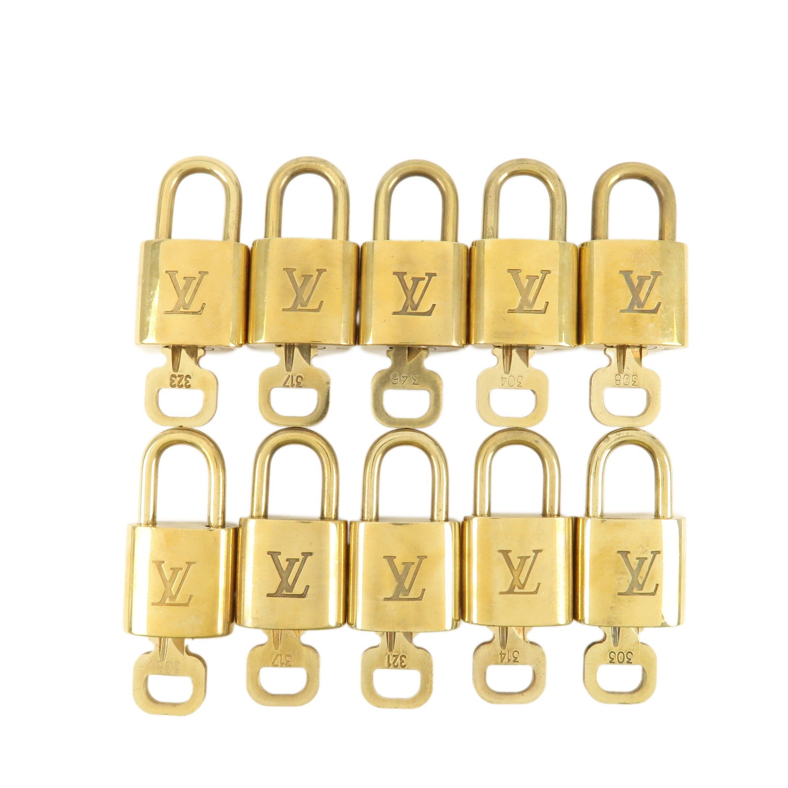 Louis Vuitton Set of 10 Lock & Key Cadena Key Lock Metal Gold Used