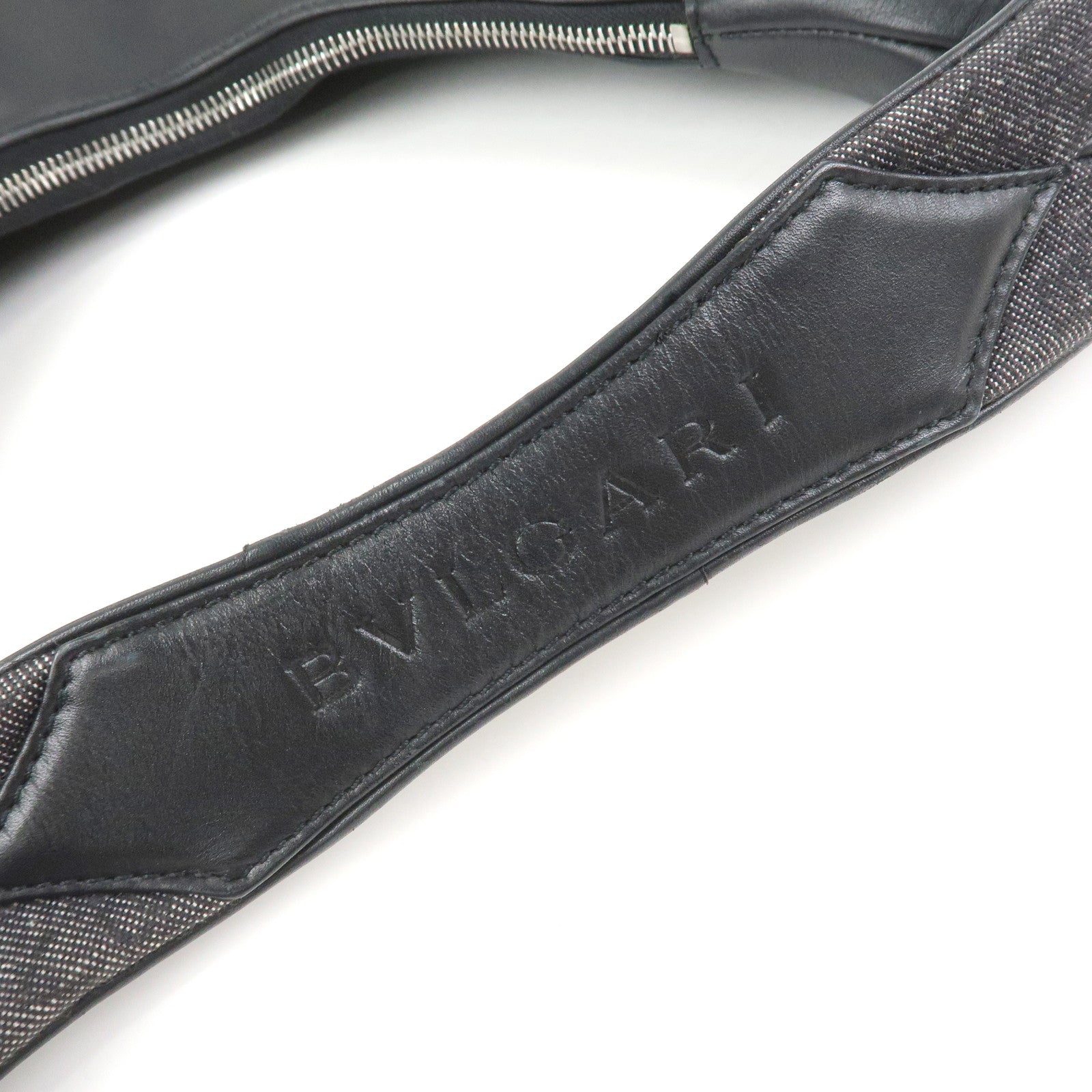 BVLGARI Logo Mania Canvas Leather Ascot Shoulder Bag Black