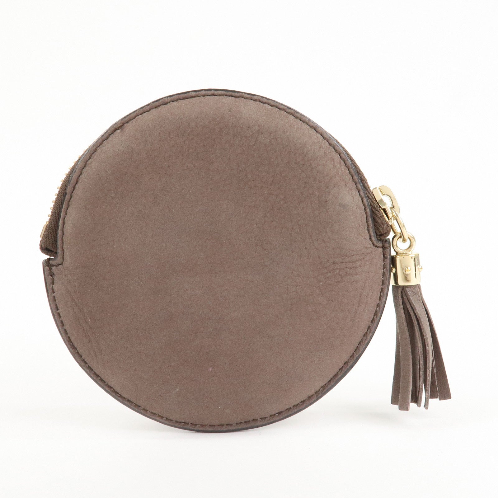 GUCCI Interlocking G Leather Coin Case Tassel Charm Beige 337946 Used