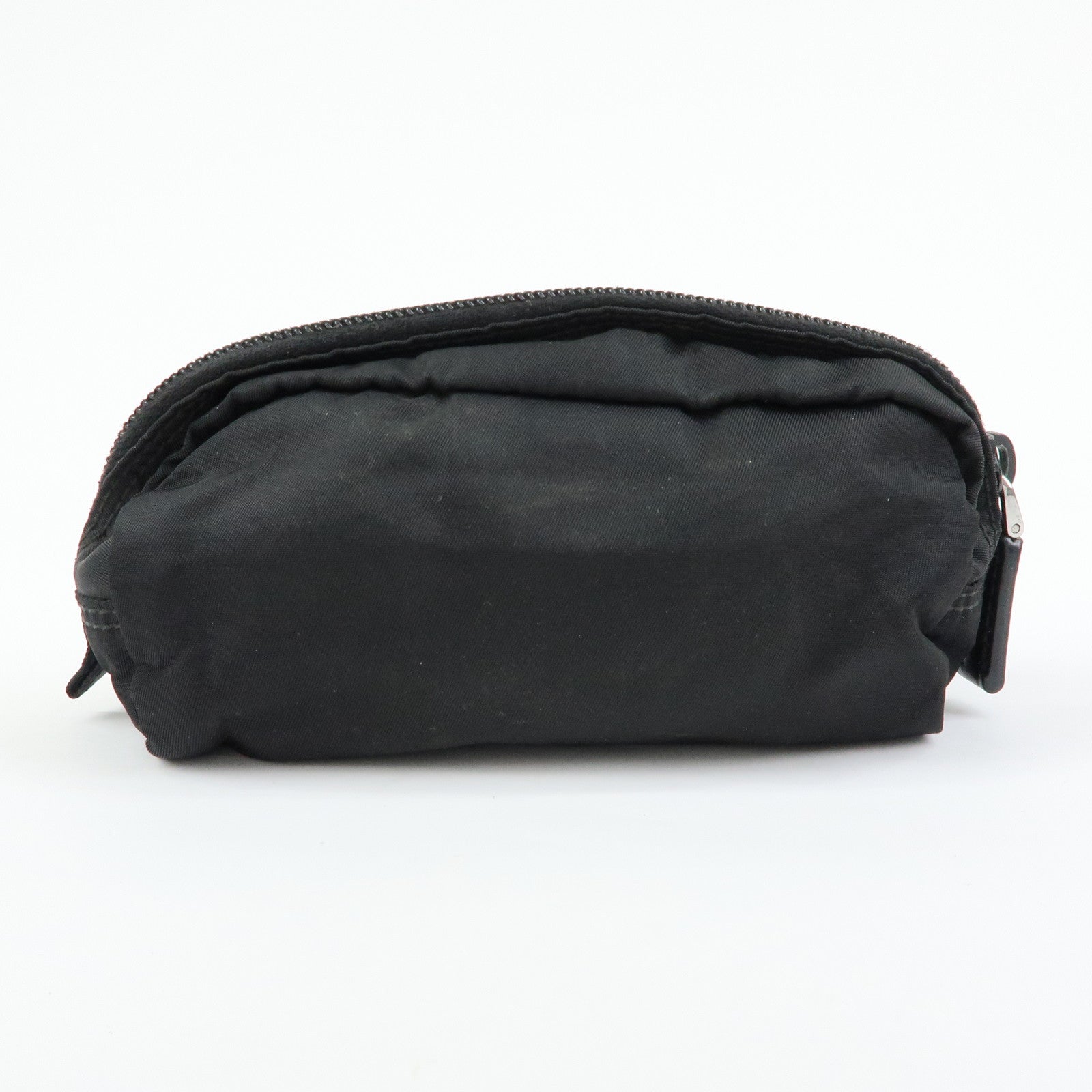 PRADA Triangle Logo Nylon Leather Pouch Cosmetic Case Black