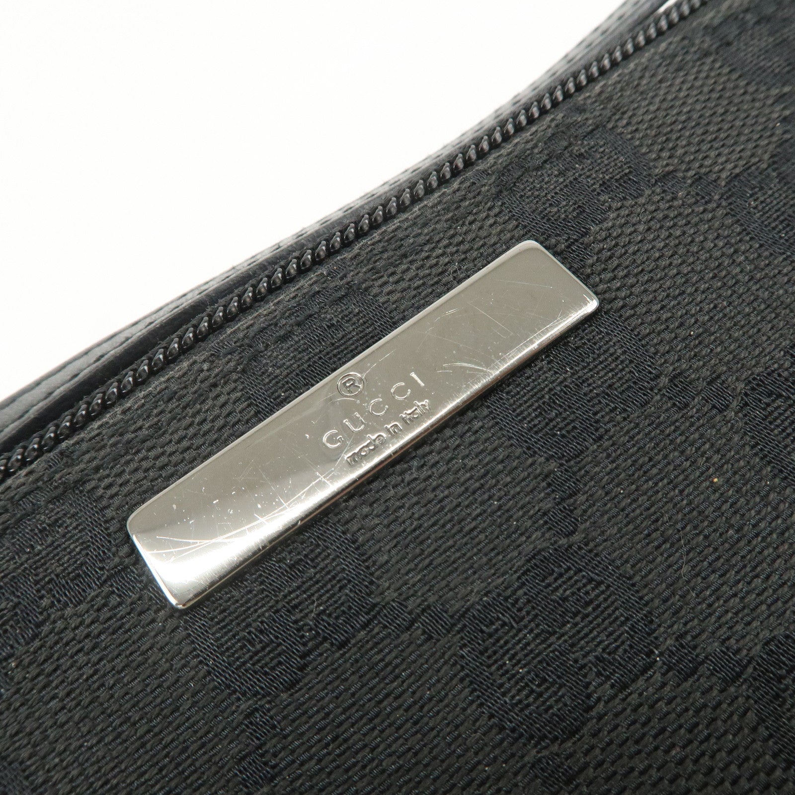 GUCCI Boat Bag GG Canvas Leather Hand Bag Pouch Black 07198