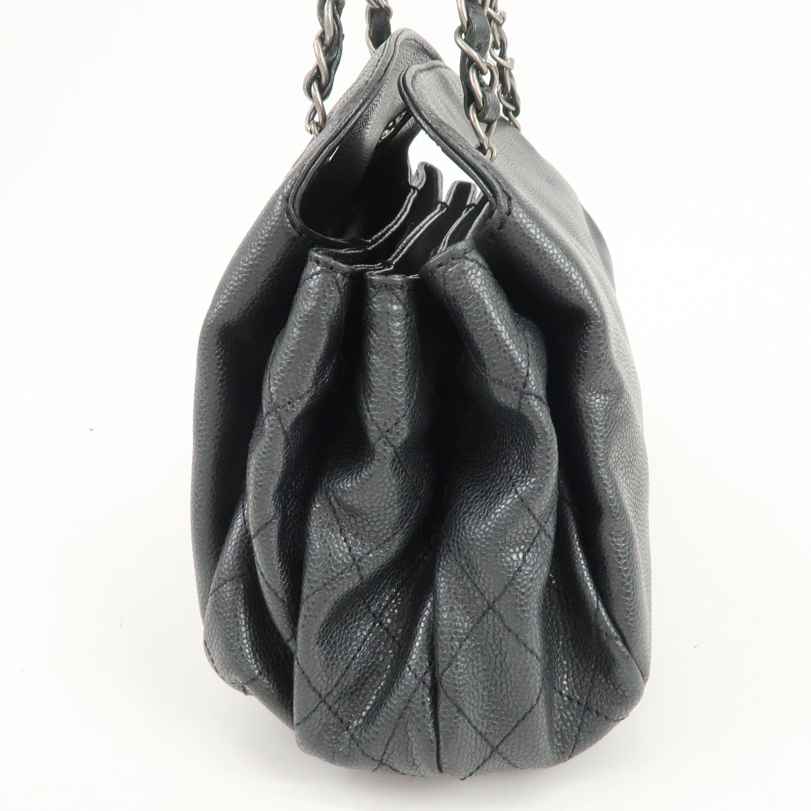 CHANEL COCO Mark Caviarskin Chain Shoulder Bag Black Silver