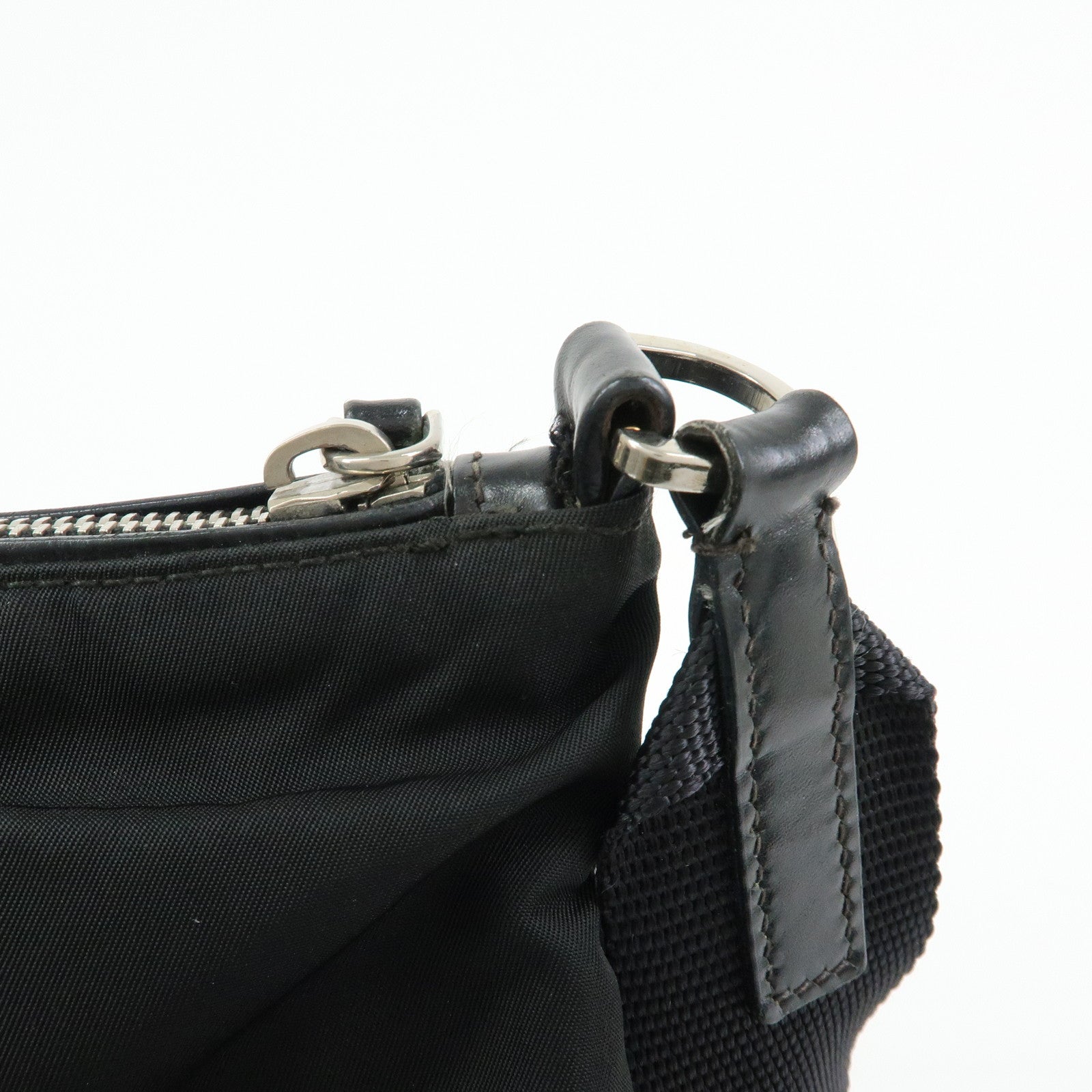 PRADA Triangle Logo Nylon Leather Shoulder Bag Black BT0326
