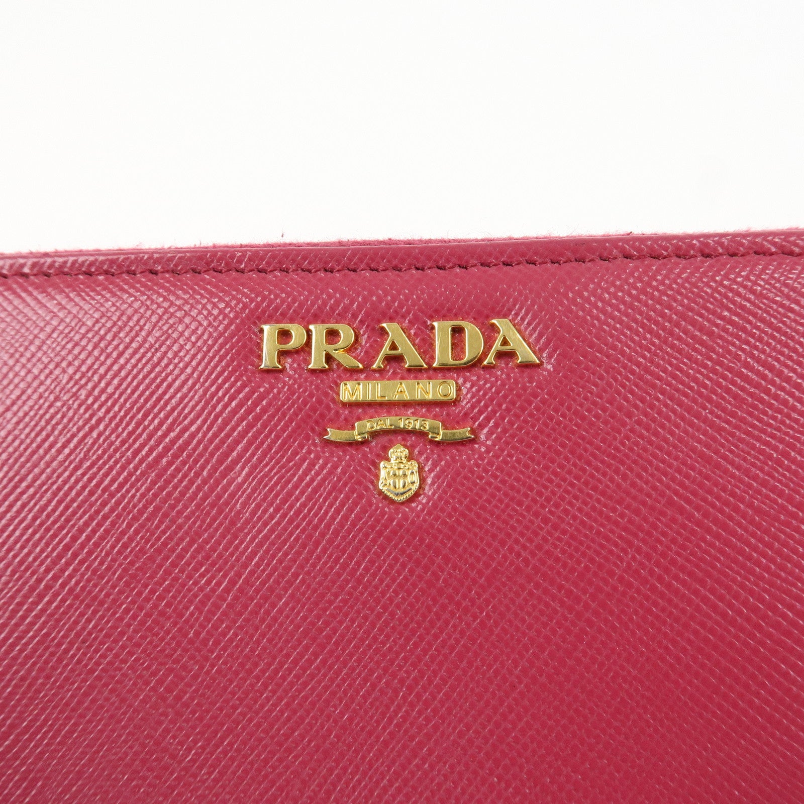 PRADA Logo Leather Round Zippy Wallet Pink Gold Hardware Used