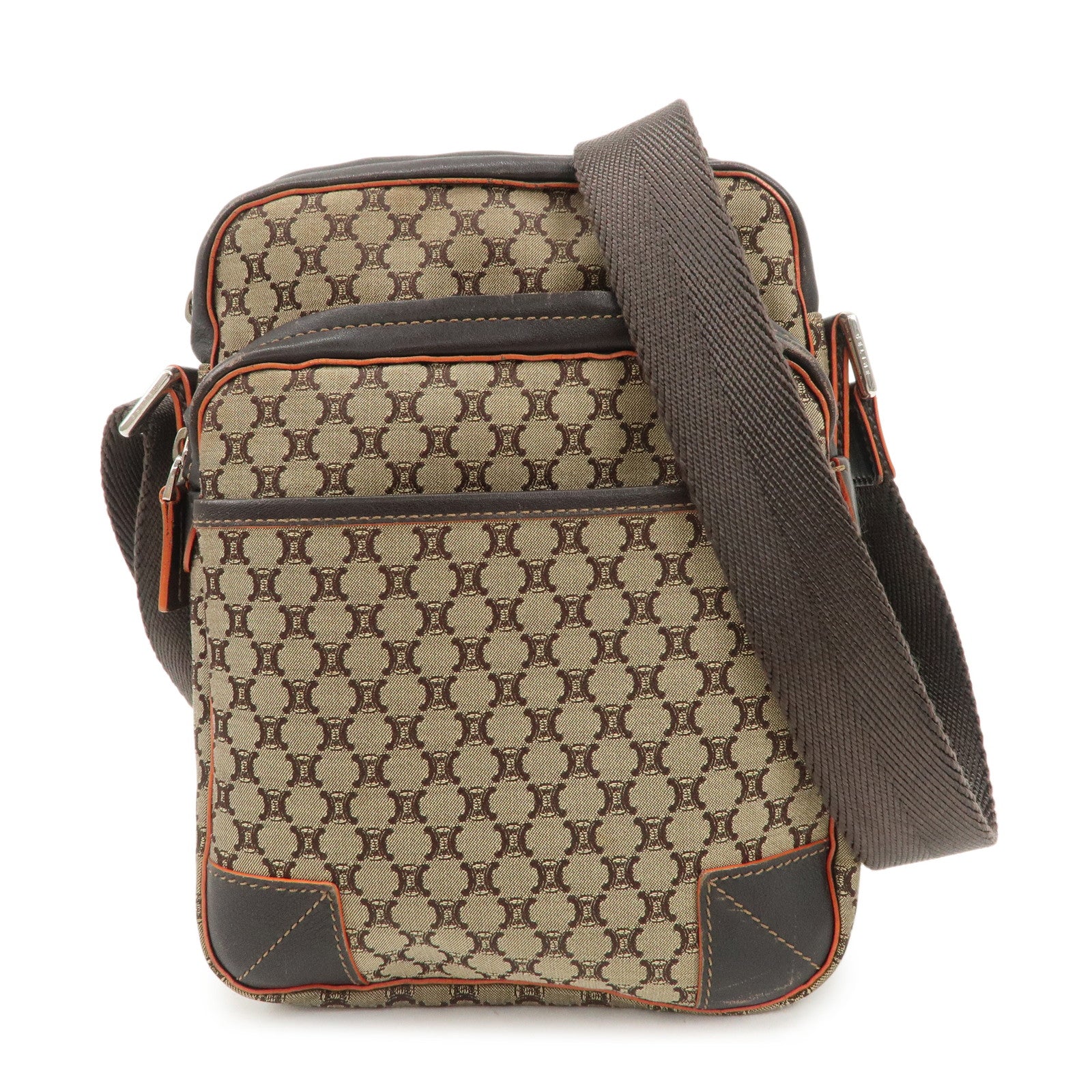 CELINE Macadam Leather Canvas Shoulder Bag Crossbody Bag Used