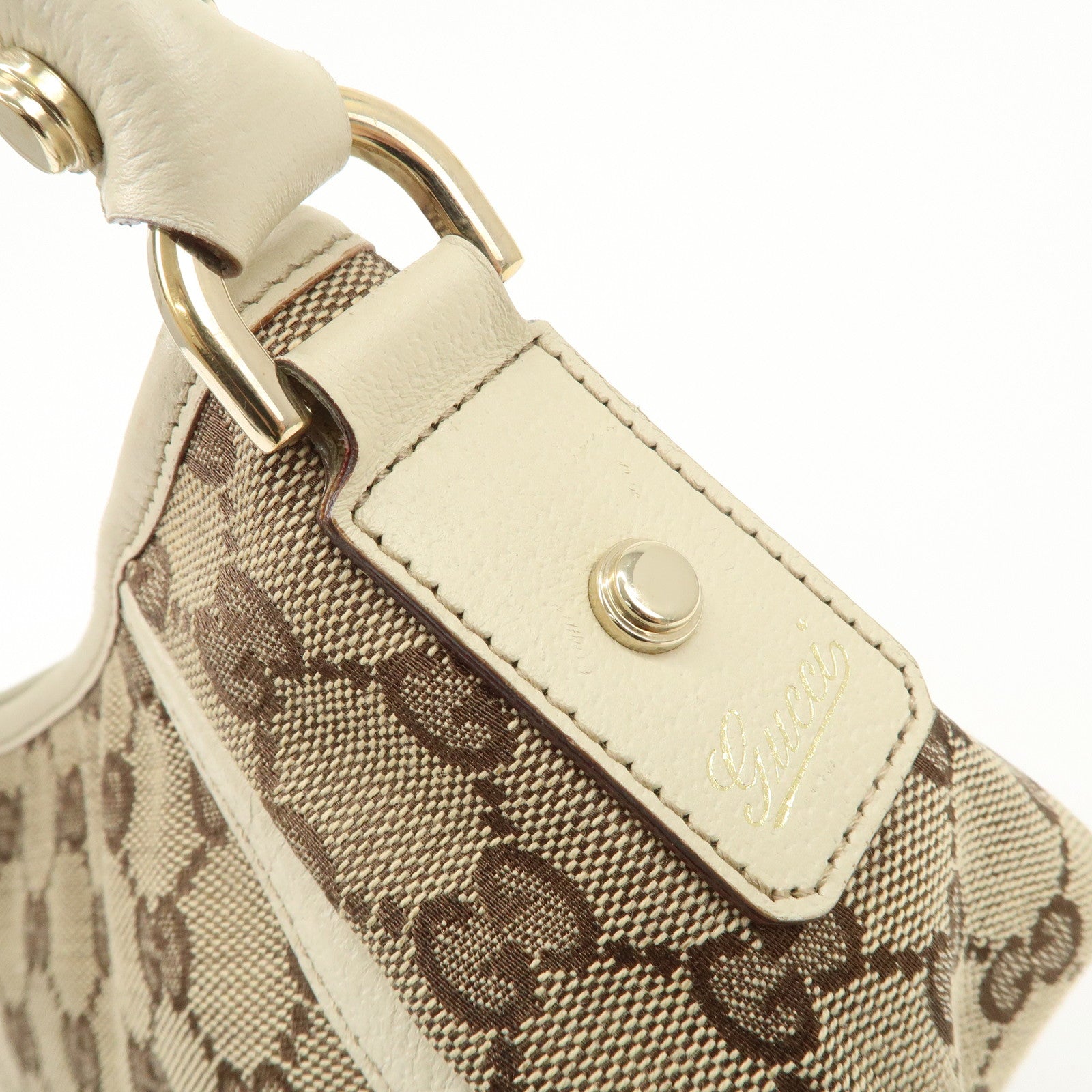 GUCCI Abbey GG Canvas Leather Shoulder Bag Beige Ivory Gold HDW 130939 Used