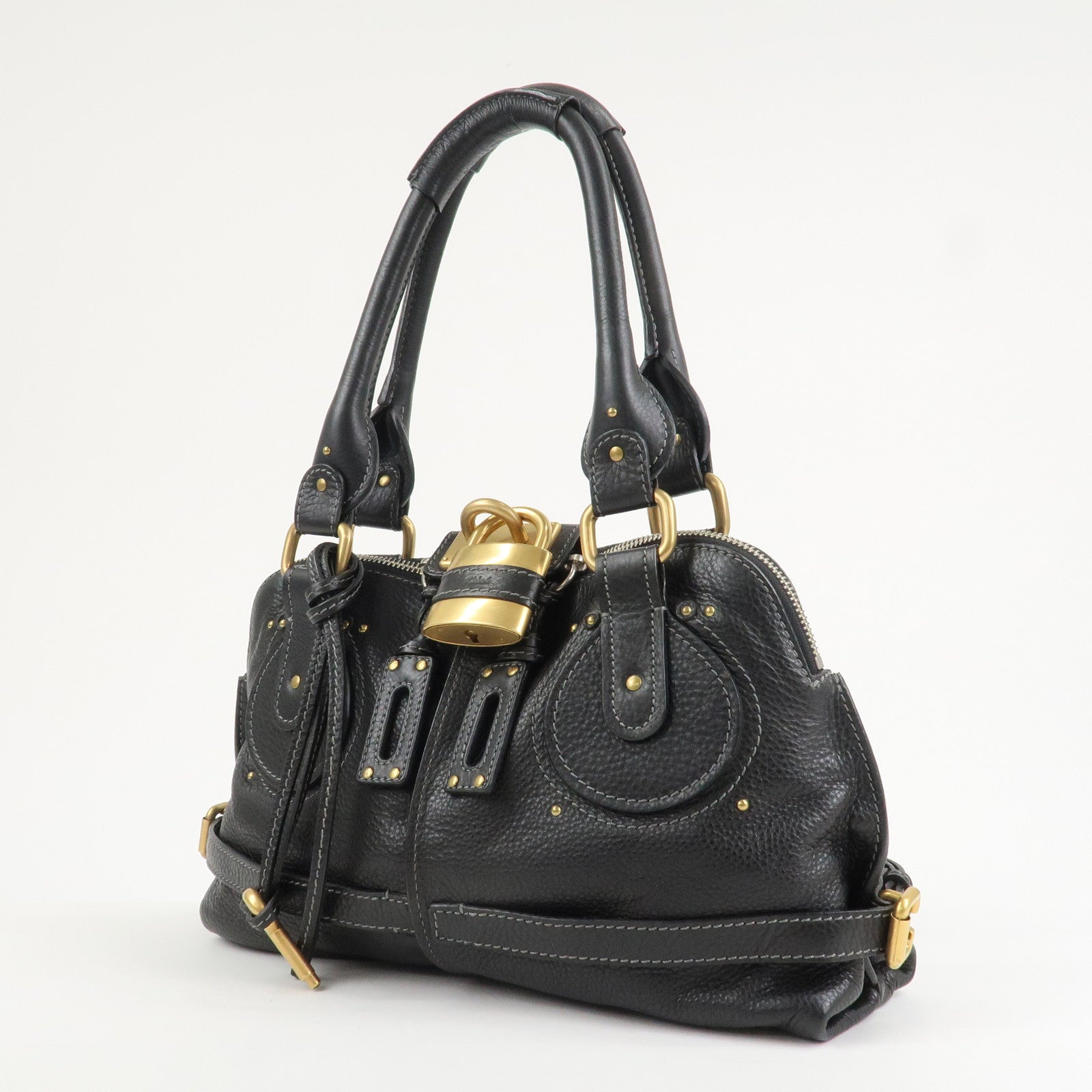 Chloe Paddington Leather Hand Bag Shoulder Bag Black Gold Hardware