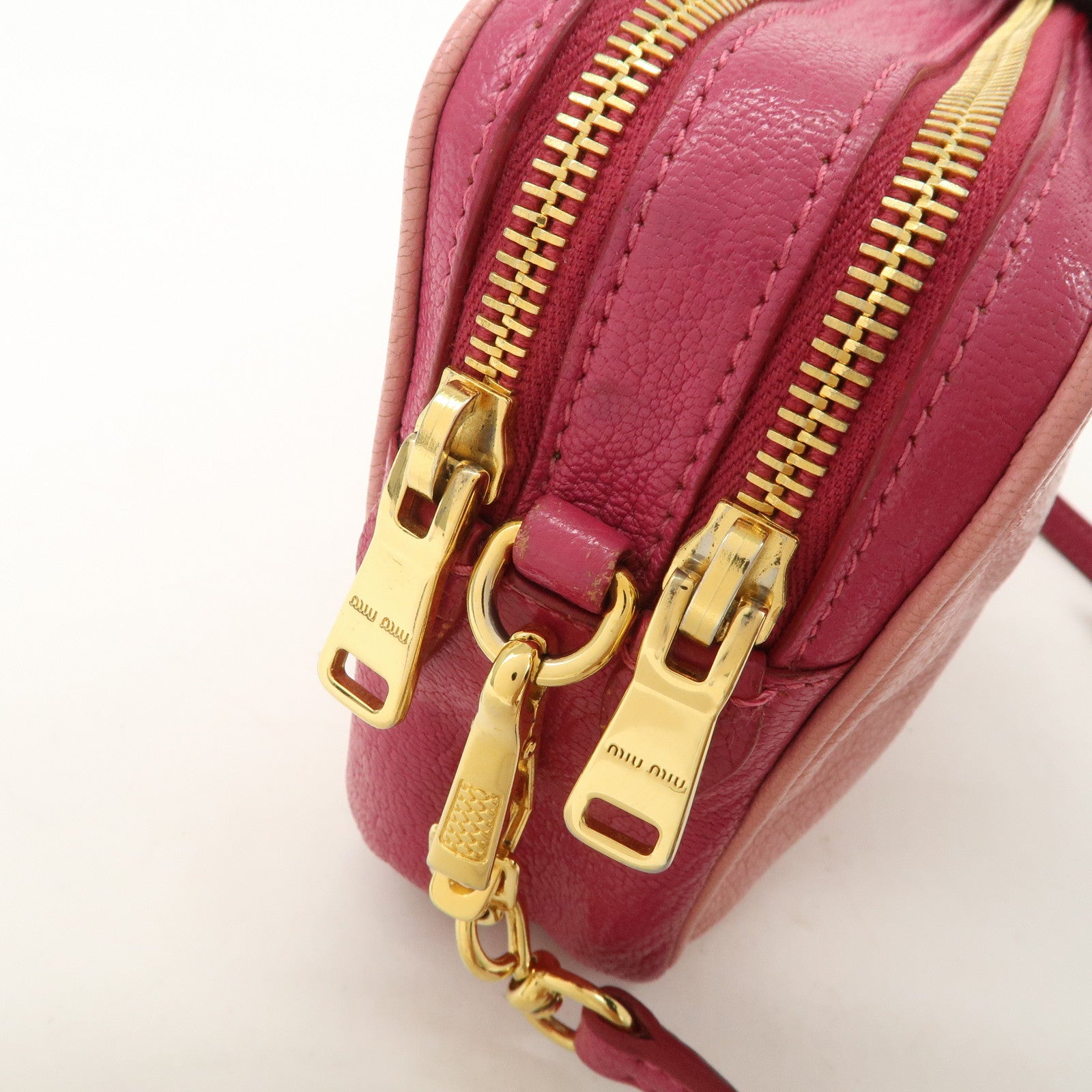 MIU MIU Leather Shoulder Bag Crossbody Bag Pink Used