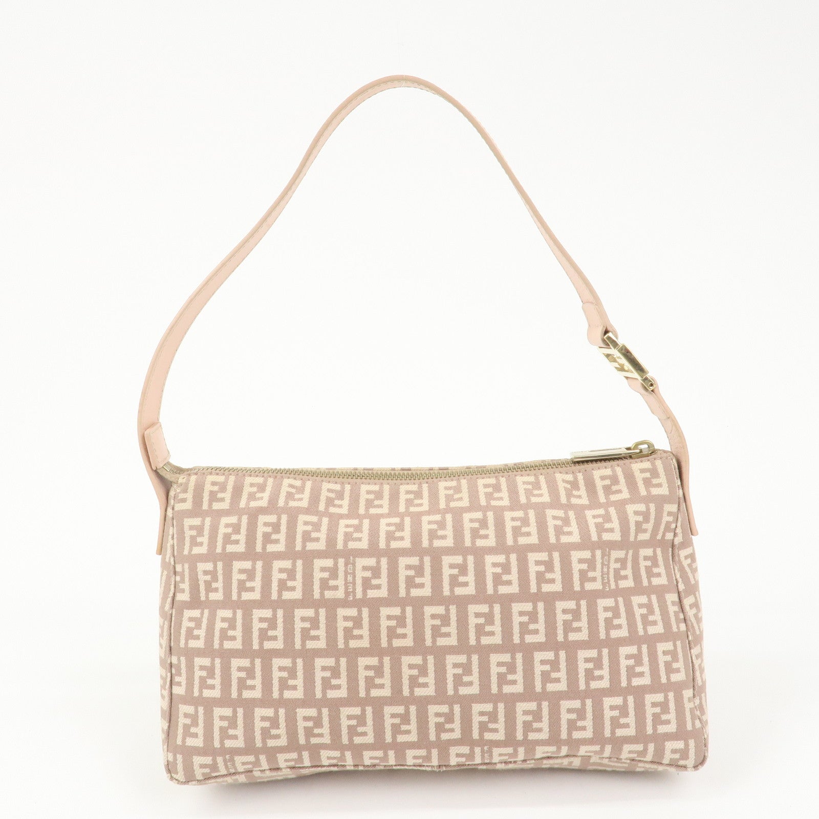 FENDI Zucchino Canvas Leather Shoulder Bag Hand Bag Pink 8BR444