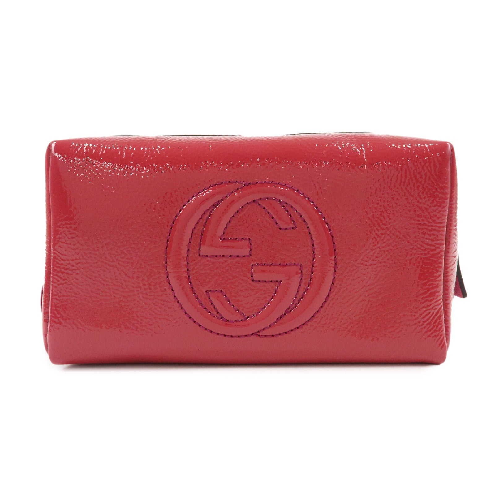 GUCCI Soho Interlocking G Nylon Patent Leather Cosmetic Pouch Pink