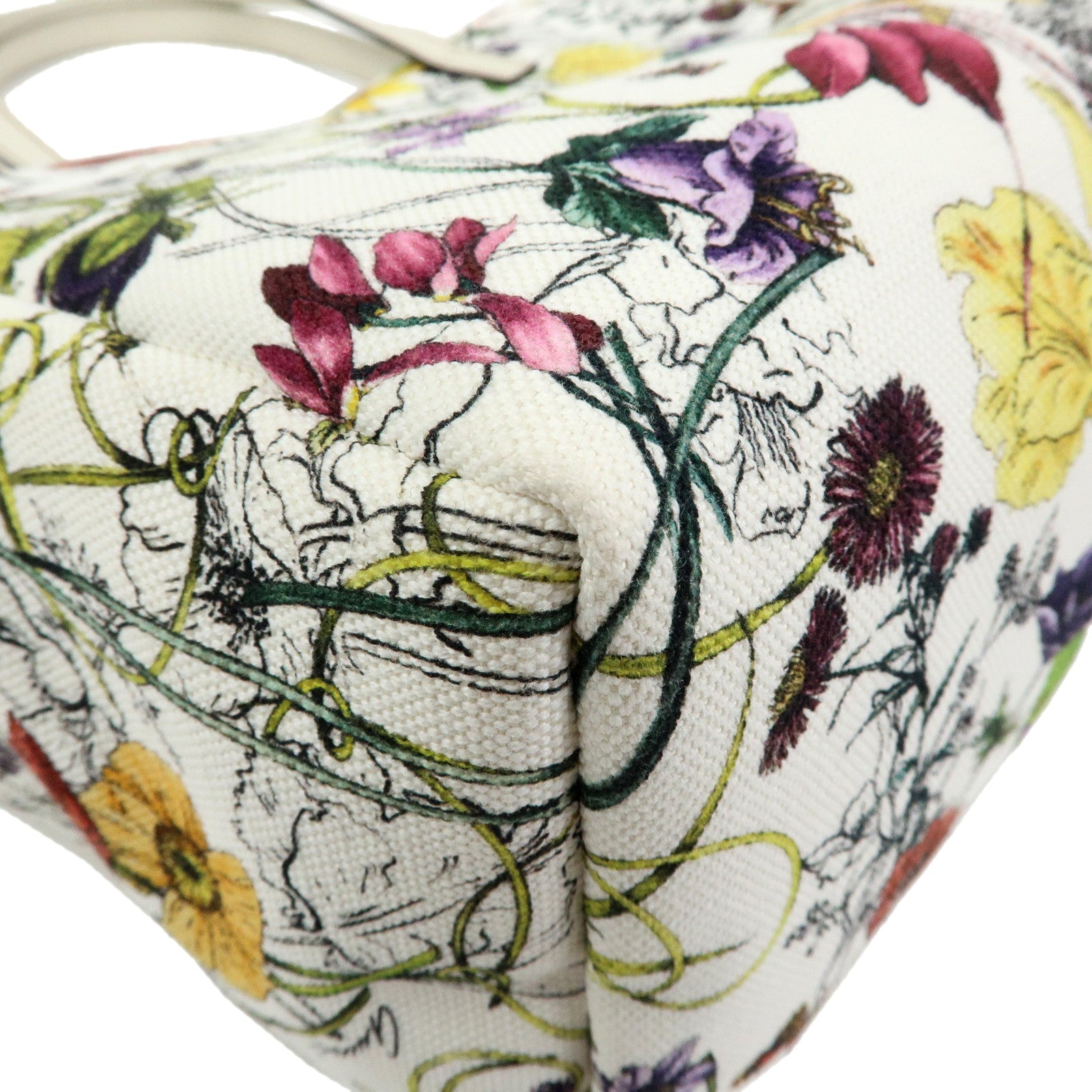 GUCCI Flora Canvas Leather Flower Tote Bag Hand Bag White 282439