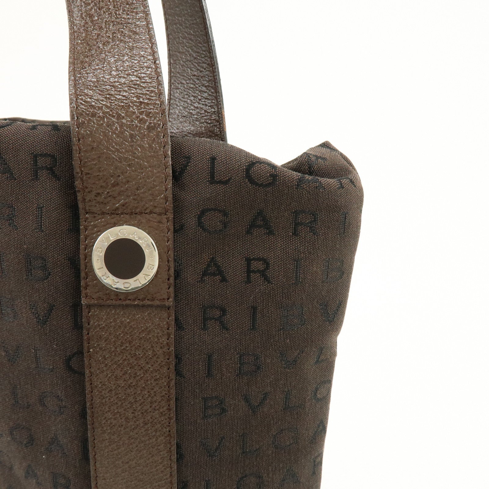 BVLGARI Logomania Canvas Leather Shoulder Bag Tote Bag Brown