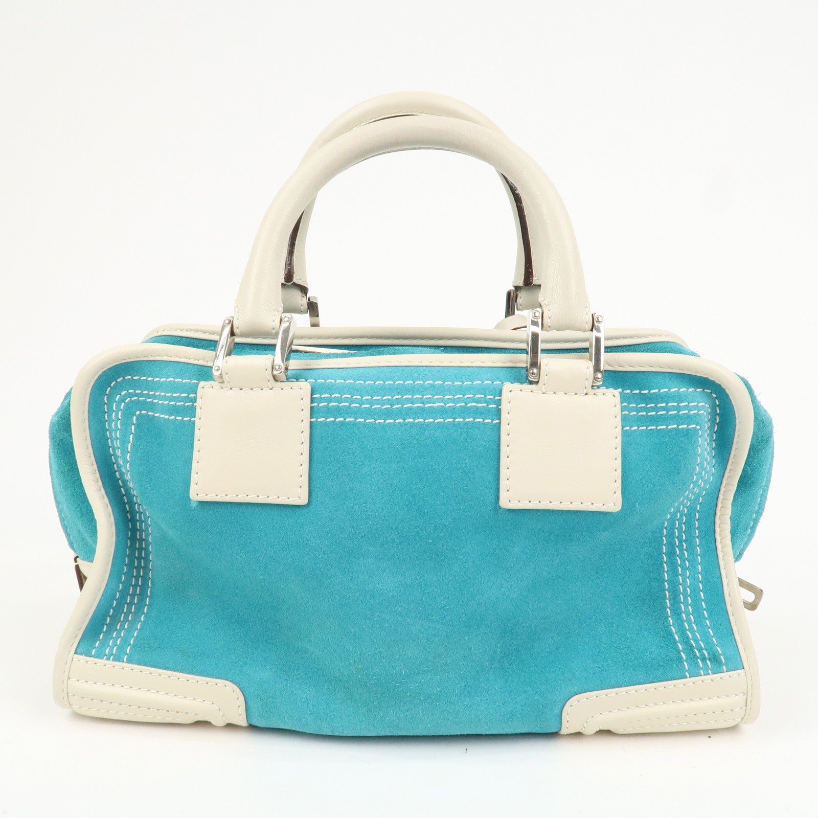 LOEWE Anagram Suede Leather Amazona 28 Hand Bag Blue White