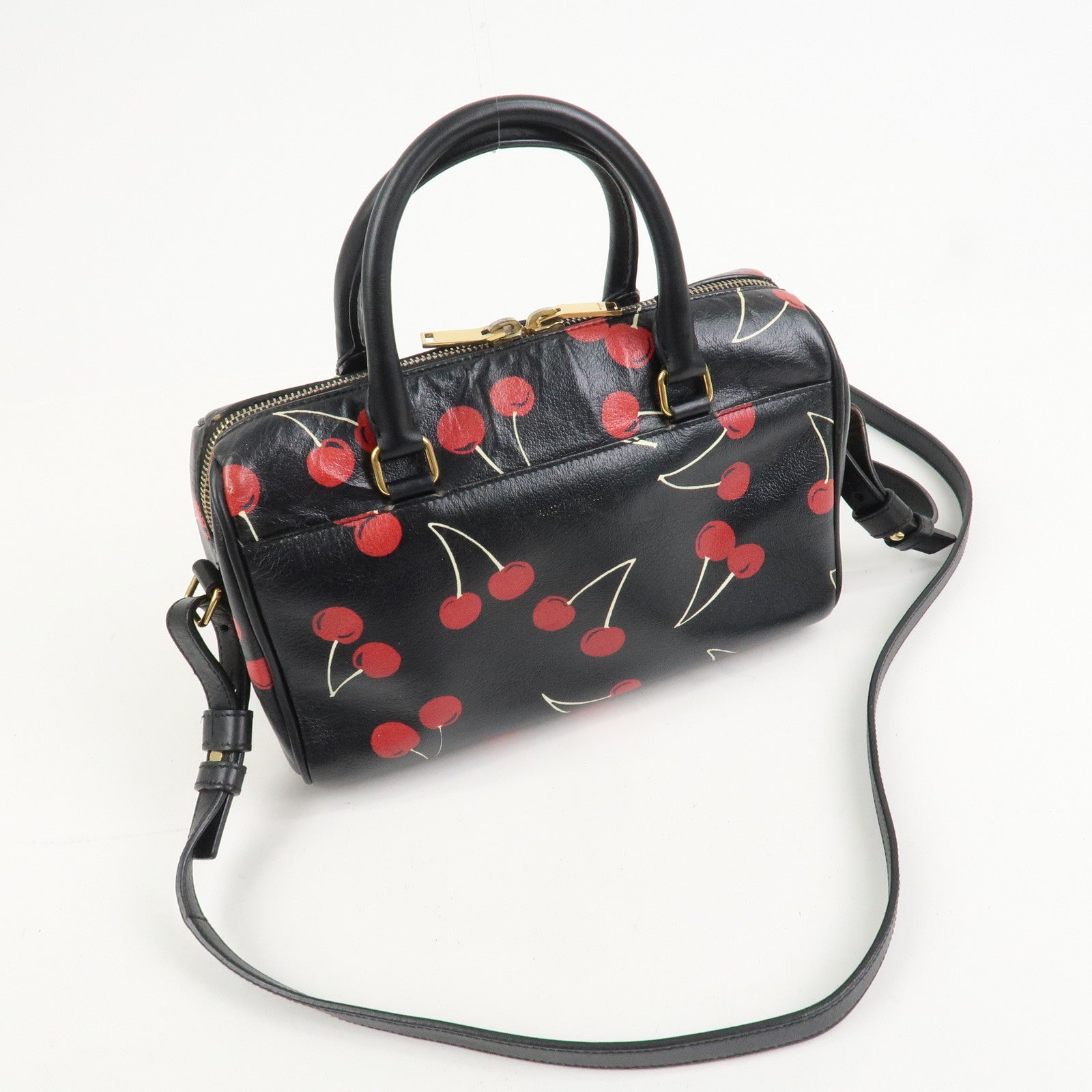SAINT LAURENT PARIS Baby Duffle Leather Cherry 2Way Hand Bag 330958