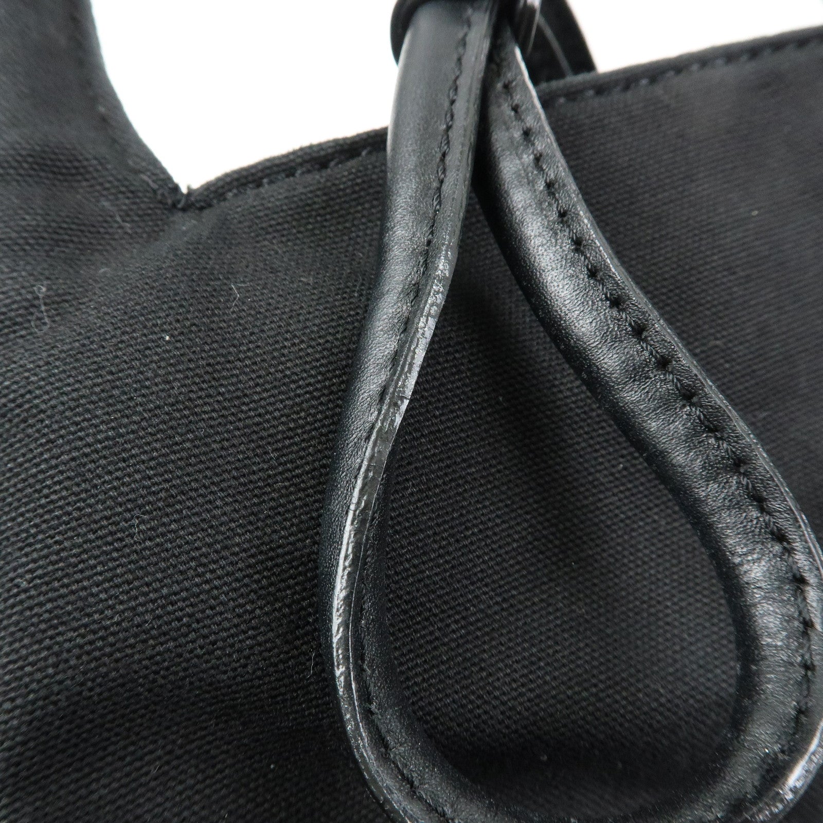 BURBERRY Canvas Leather Tote Bag Hand Bag Plaid Black