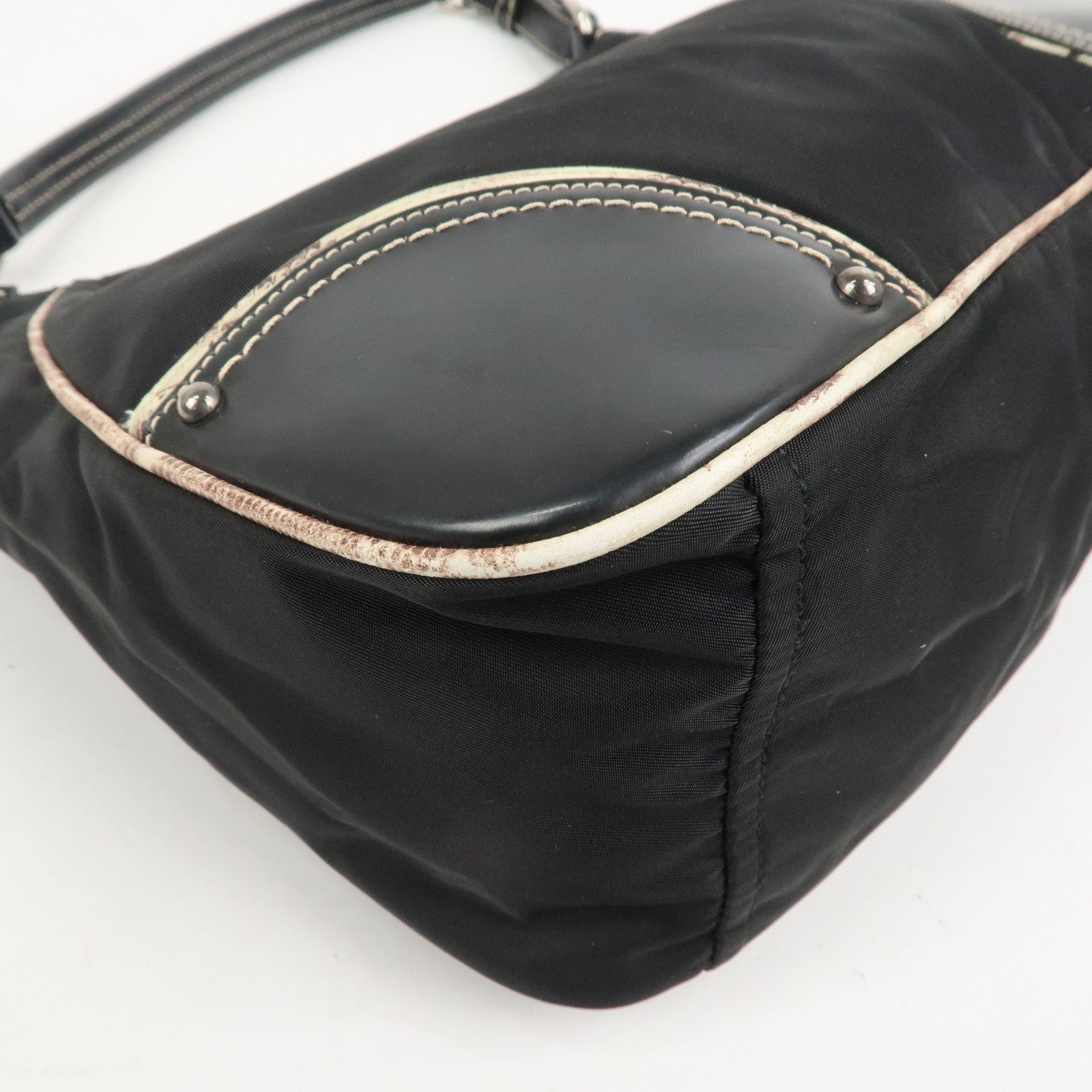 PRADA Triangle Logo Nylon Leather Shoulder Bag Black BR2840