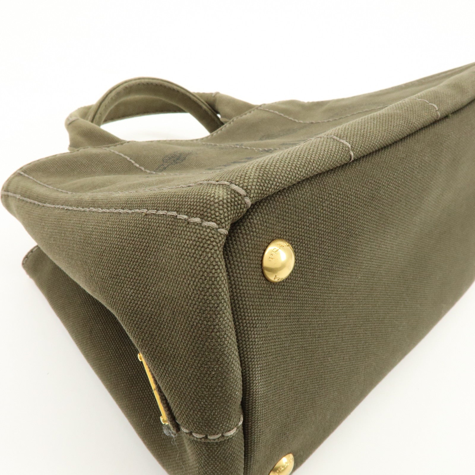 PRADA Canapa Mini Canvas Tote Bag Hand Bag Khaki BN2439