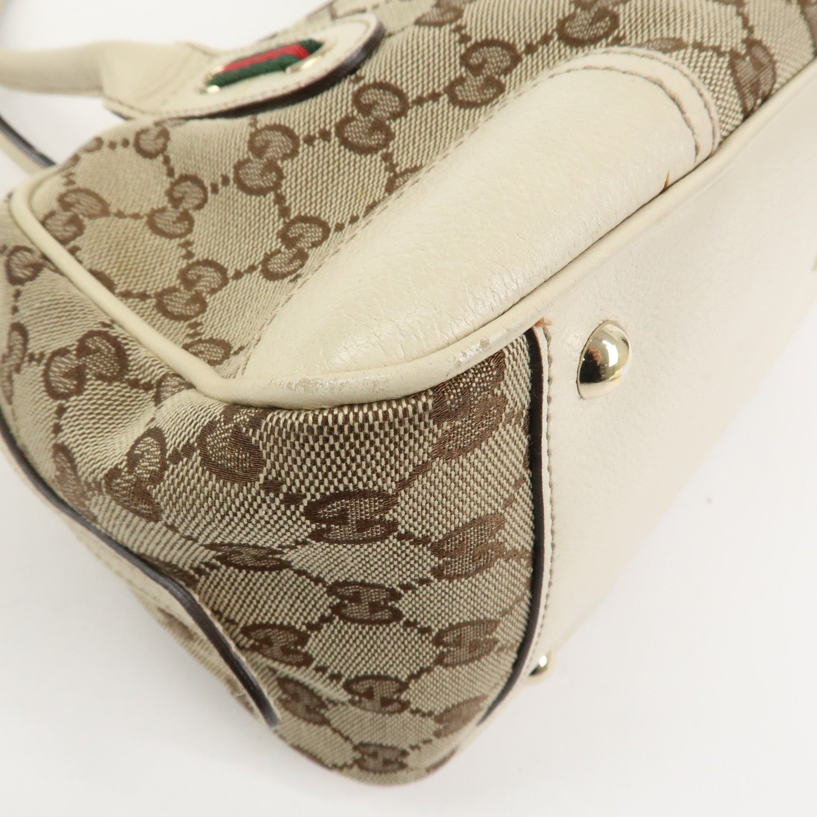 GUCCI Princy Sherry GG Canvas Leather Boston Bag Brown Ivory 161720
