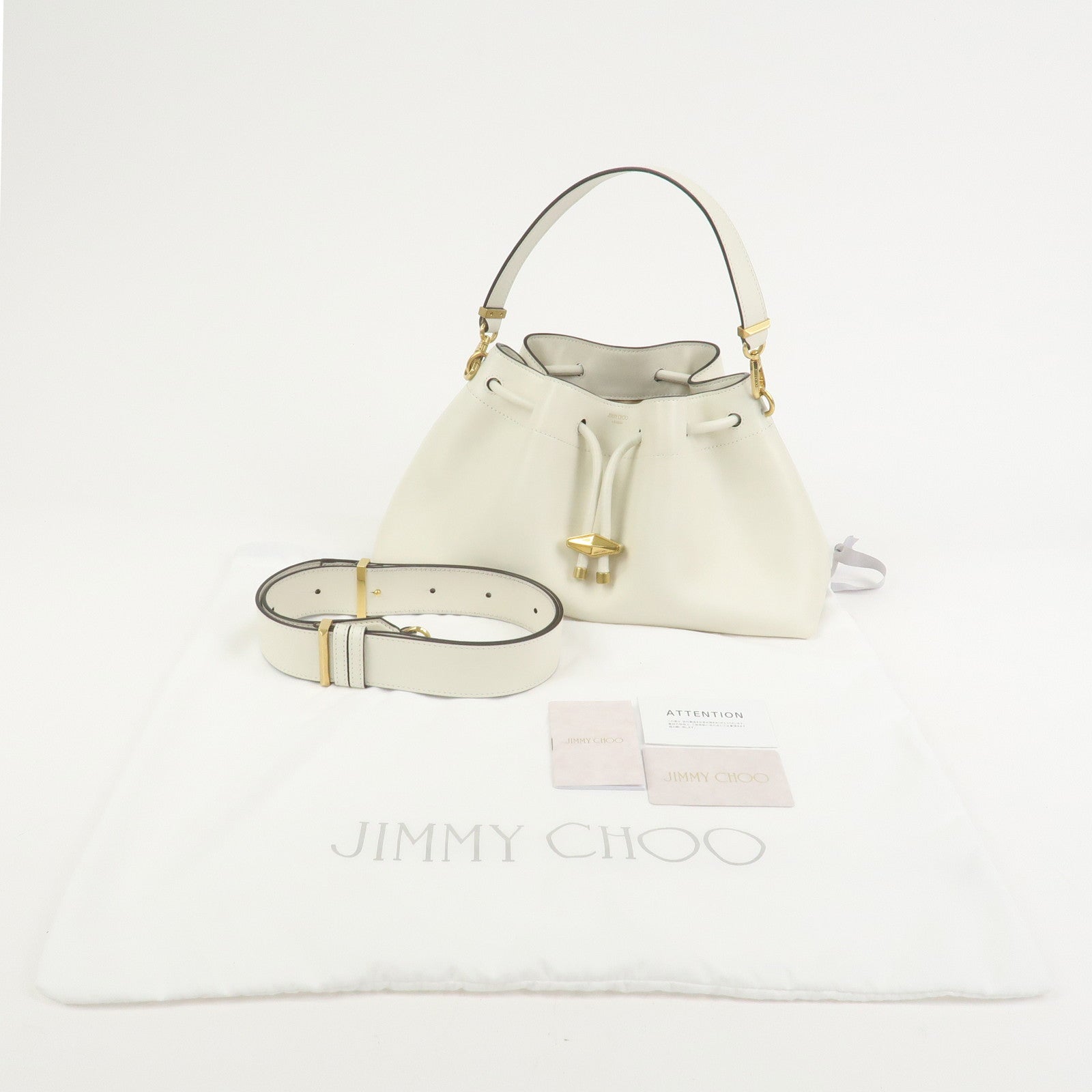 JIMMY CHOO Cinch Calf Leather Medium 2Way Hand Shoulder Bag Ivory