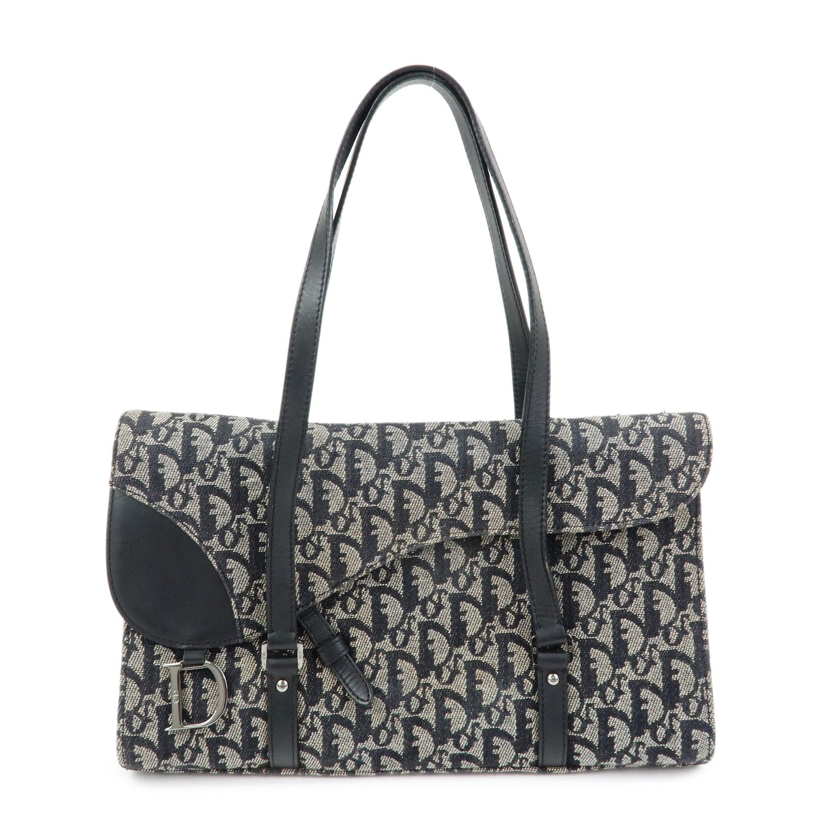 Christian Dior Trotter Saddle Jacquard Leather Shoulder Bag Black