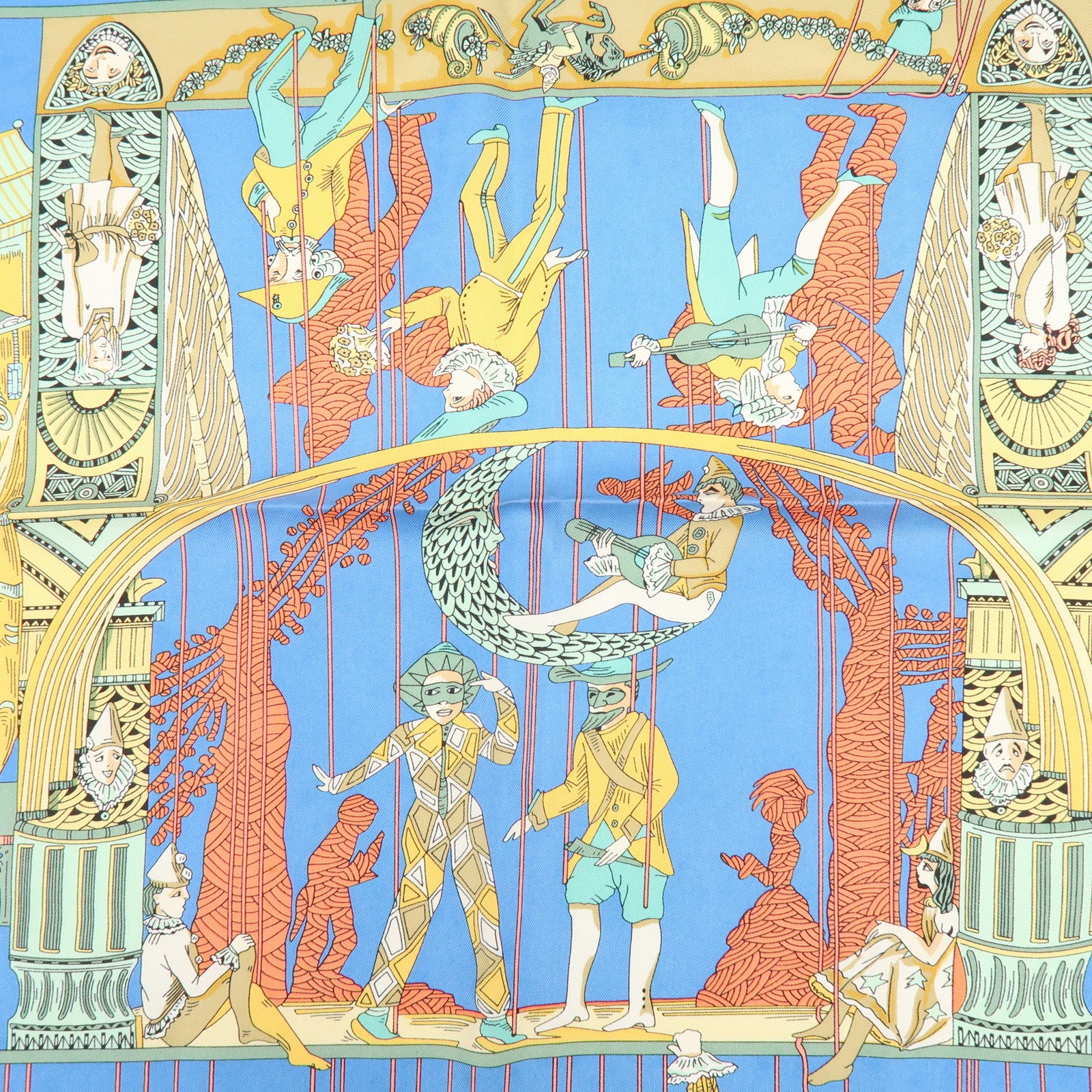 HERMES Carre 90 Silk 100% Scarf LE TEMPS des MARIONNETTES Blue