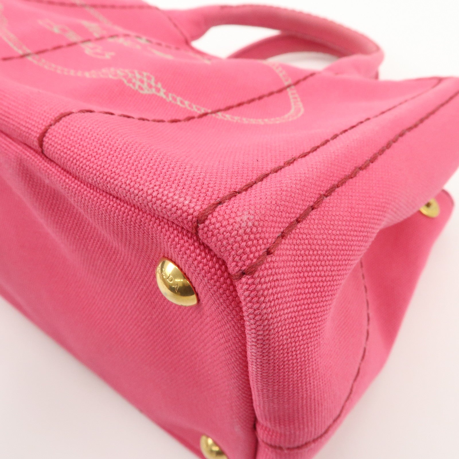 PRADA Logo Canapa Mini Canvas 2Way Tote Bag Pink 1BG439 Used