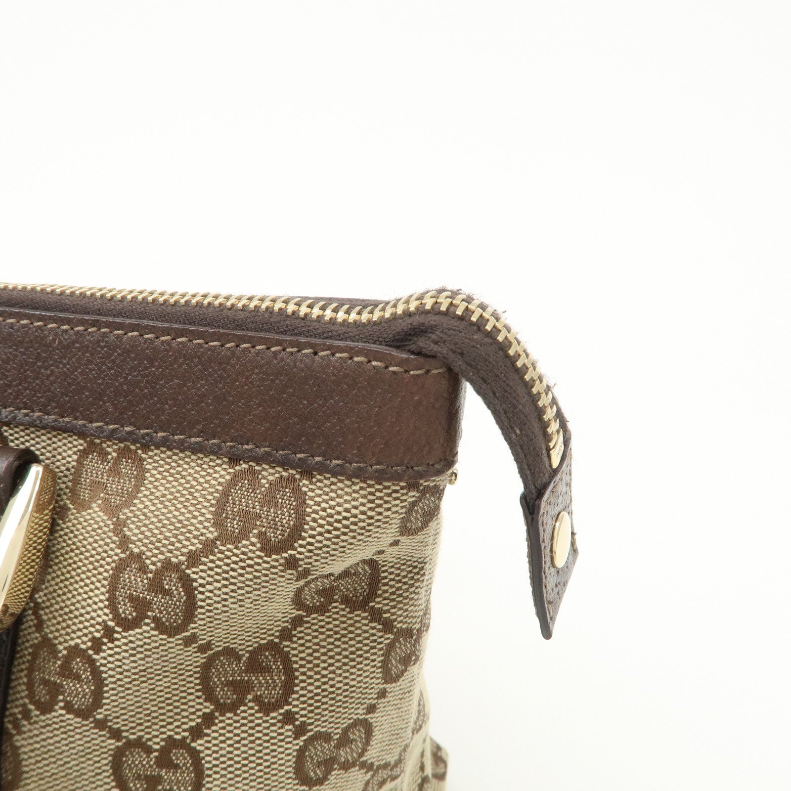 GUCCI Abbey GG Canvas Leather Tote Bag Beige Dark Brown 141471 Used