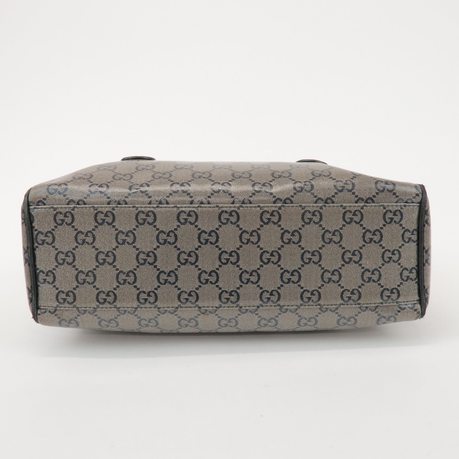 GUCCI GG Crystal Leather Boston Bag Hand Bag Silver Black 257289