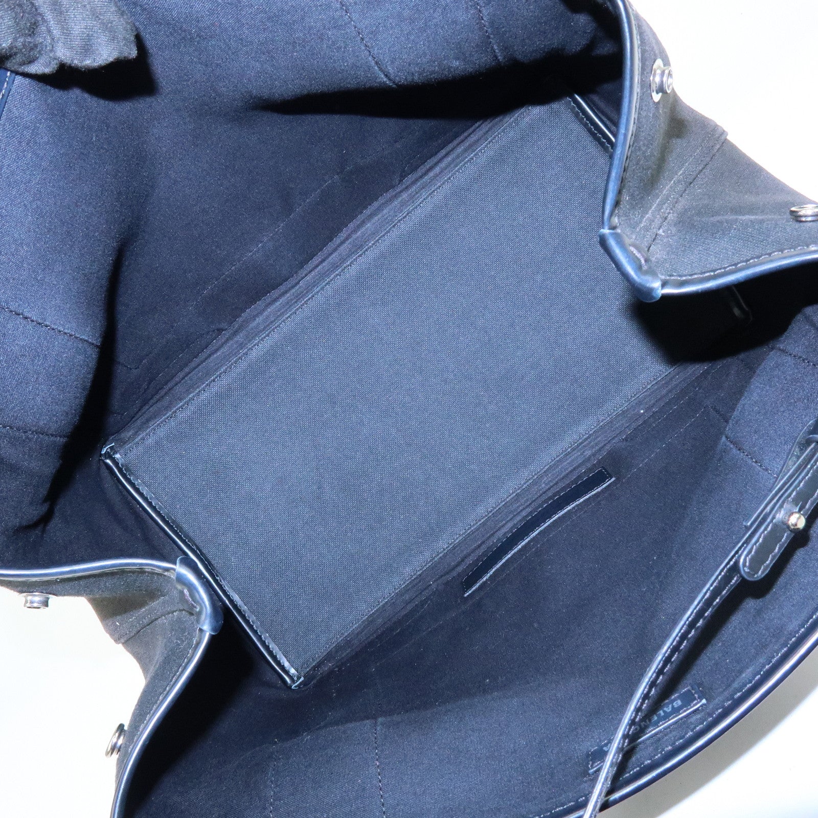 BALENCIAGA Navy Cabas Small Canvas Leather Tote Bag Black 339933