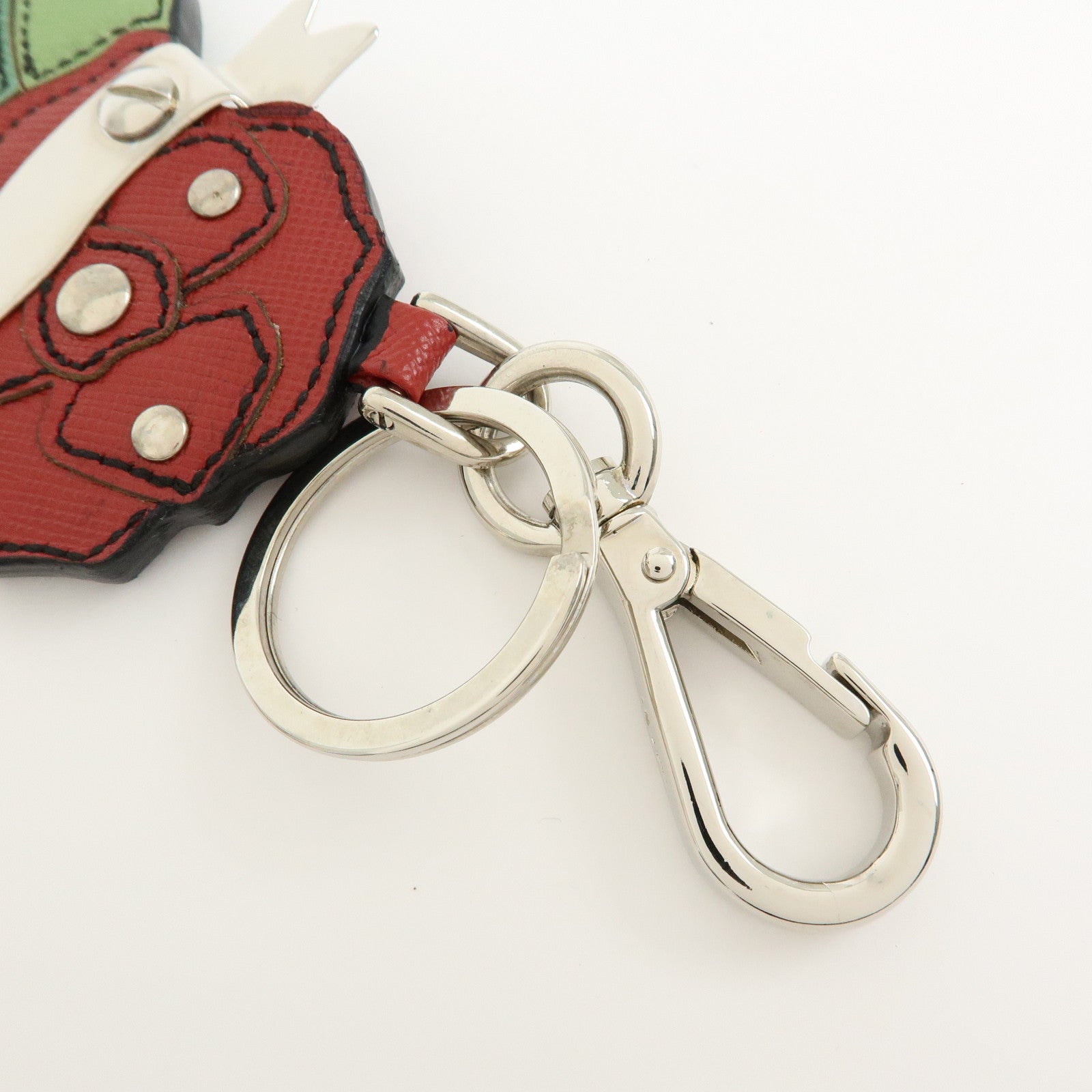 PRADA Saffiano Leather Rose Motif Bag Charm Key Holder Red 1AR290