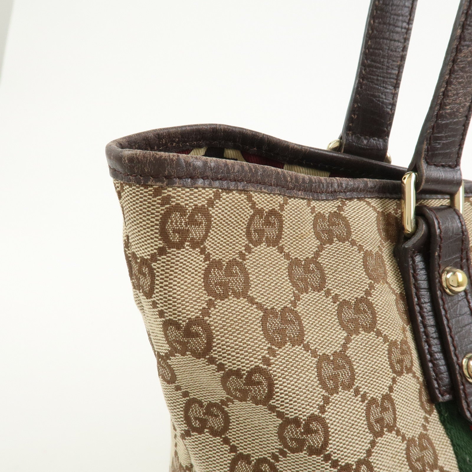 GUCCI Sherry GG Canvas Leather Tote Bag Hand Bag Brown 137396