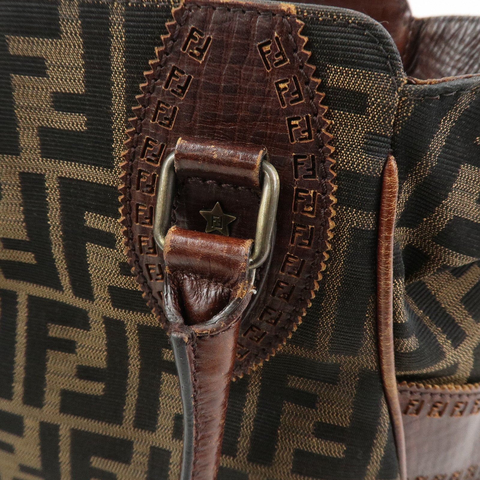 FENDI Ethnico Zucca Canvas Leather Tote Bag Shoulder Bag 8BN157