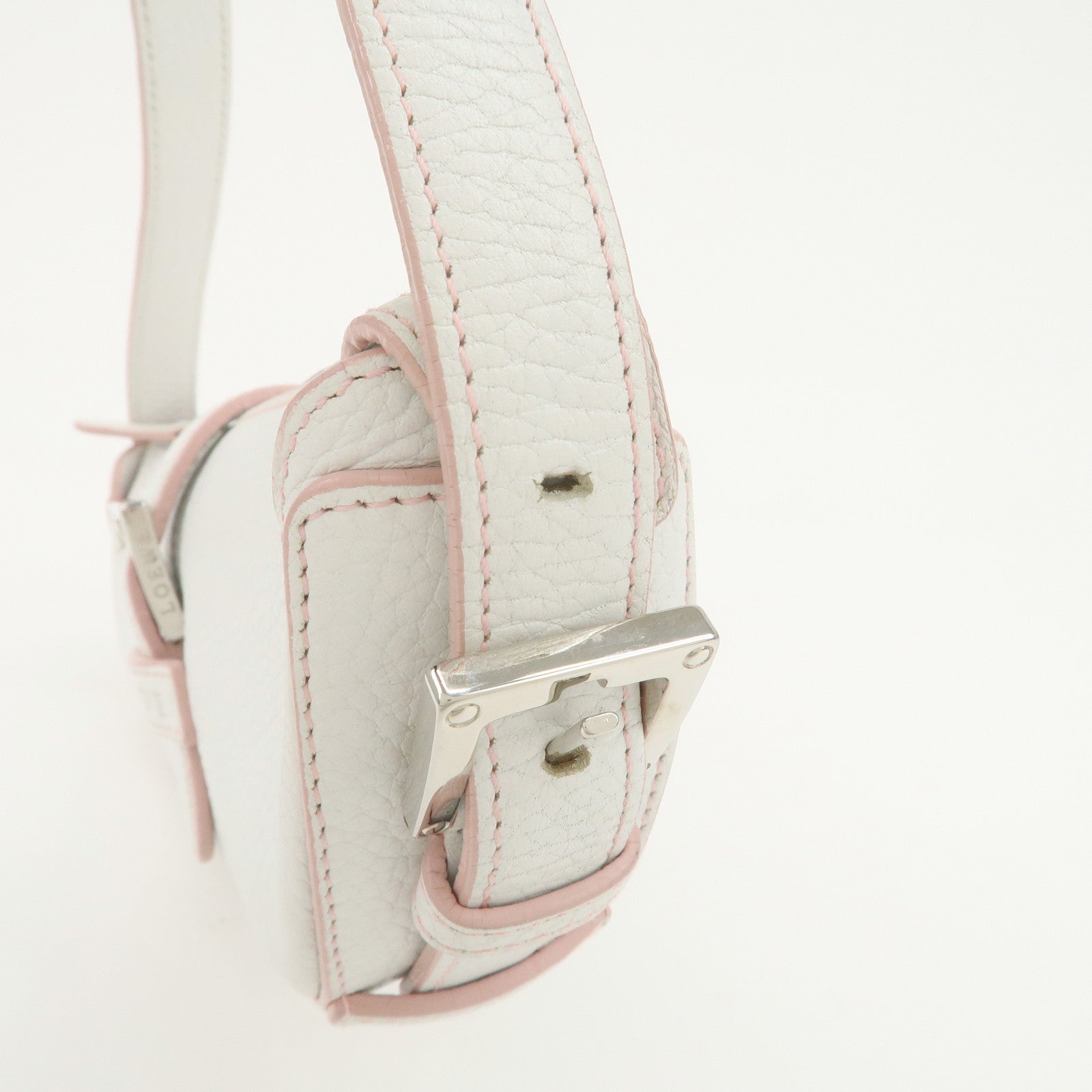 LOEWE Senda Leather Shoulder Bag Hand Bag Half Moon White