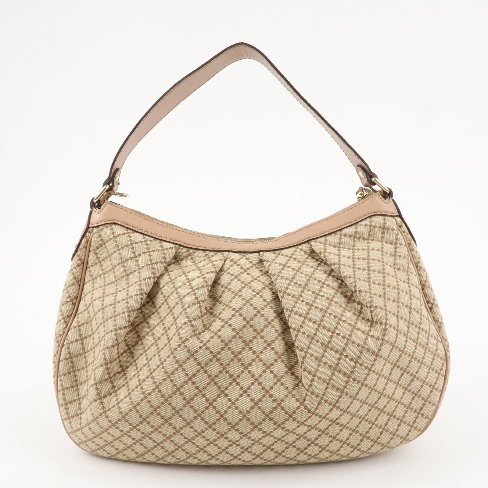 GUCCI Sukey Canvas Leather Shoulder Bag Beige Pink Gold HDW 232955 Used