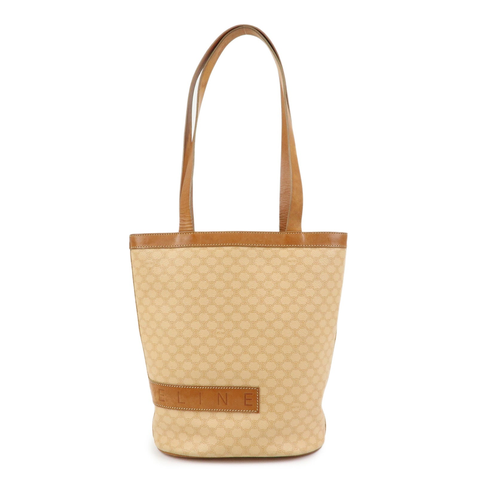 CELINE Macadam PVC Leather Tote Bag Shoulder Bag Beige Light Brown